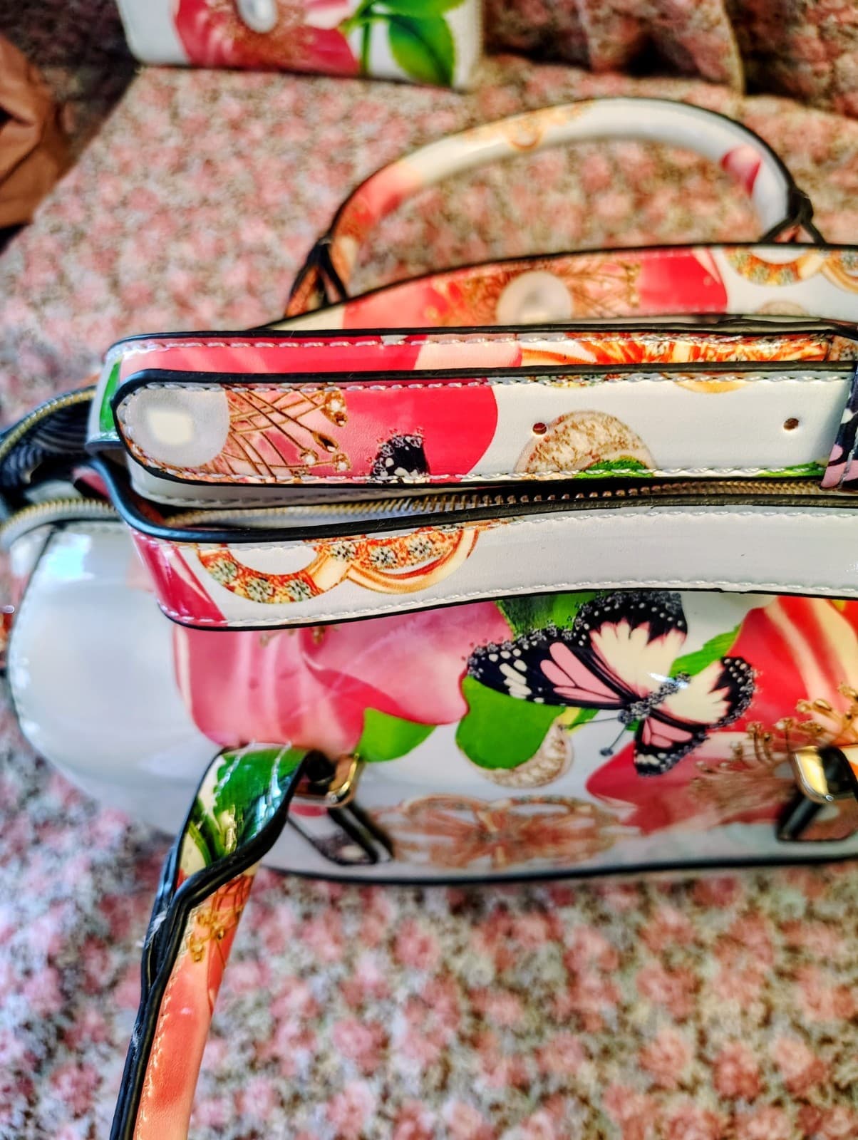 NWT Floral Satchel With Shoulder Strap And Matching Wallet - Thumbnail 17
