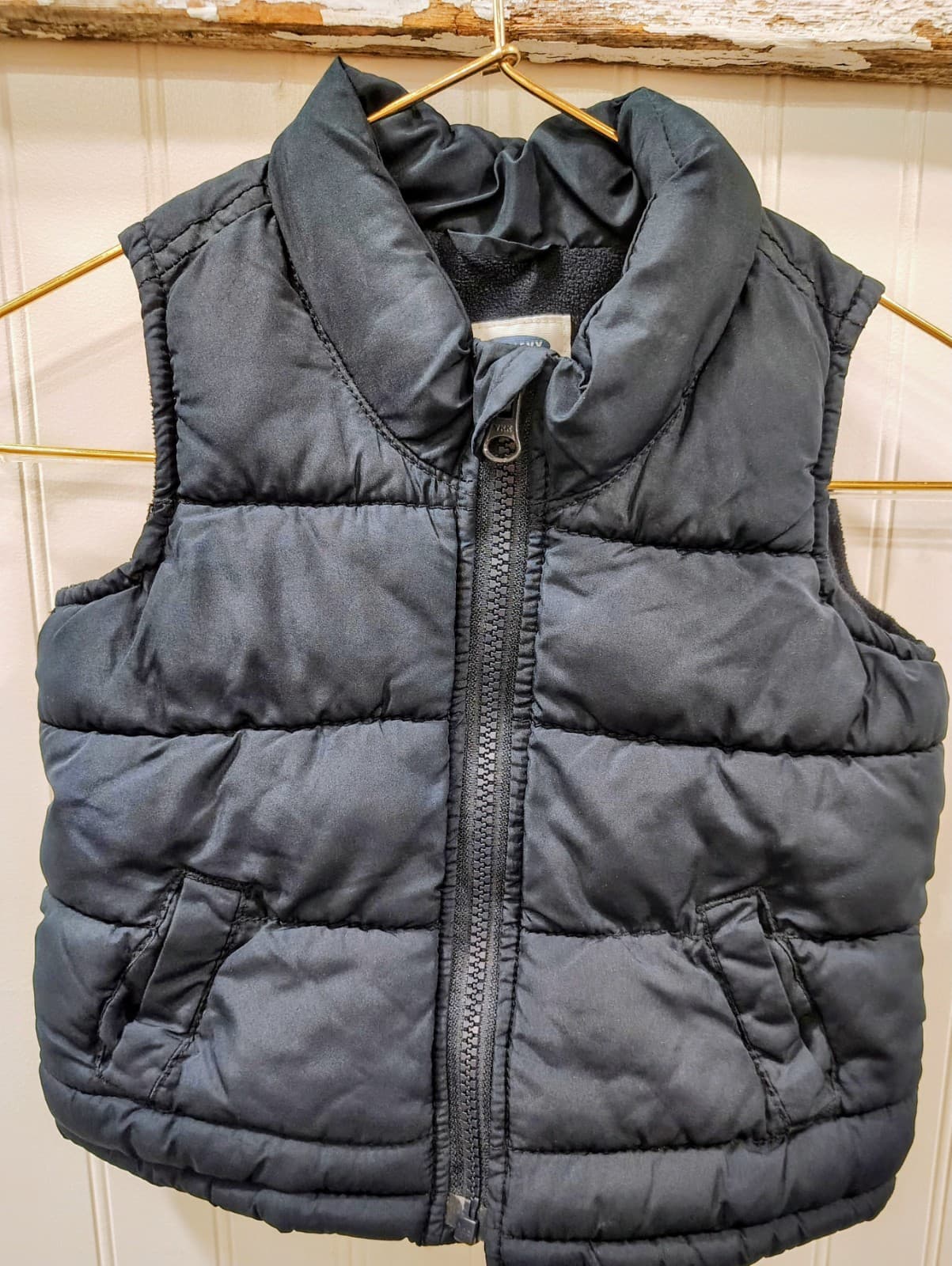 Old Navy Baby Toddler Navy Blue Puffer Vest, Fleece Lined, 12-18 Mo EUC