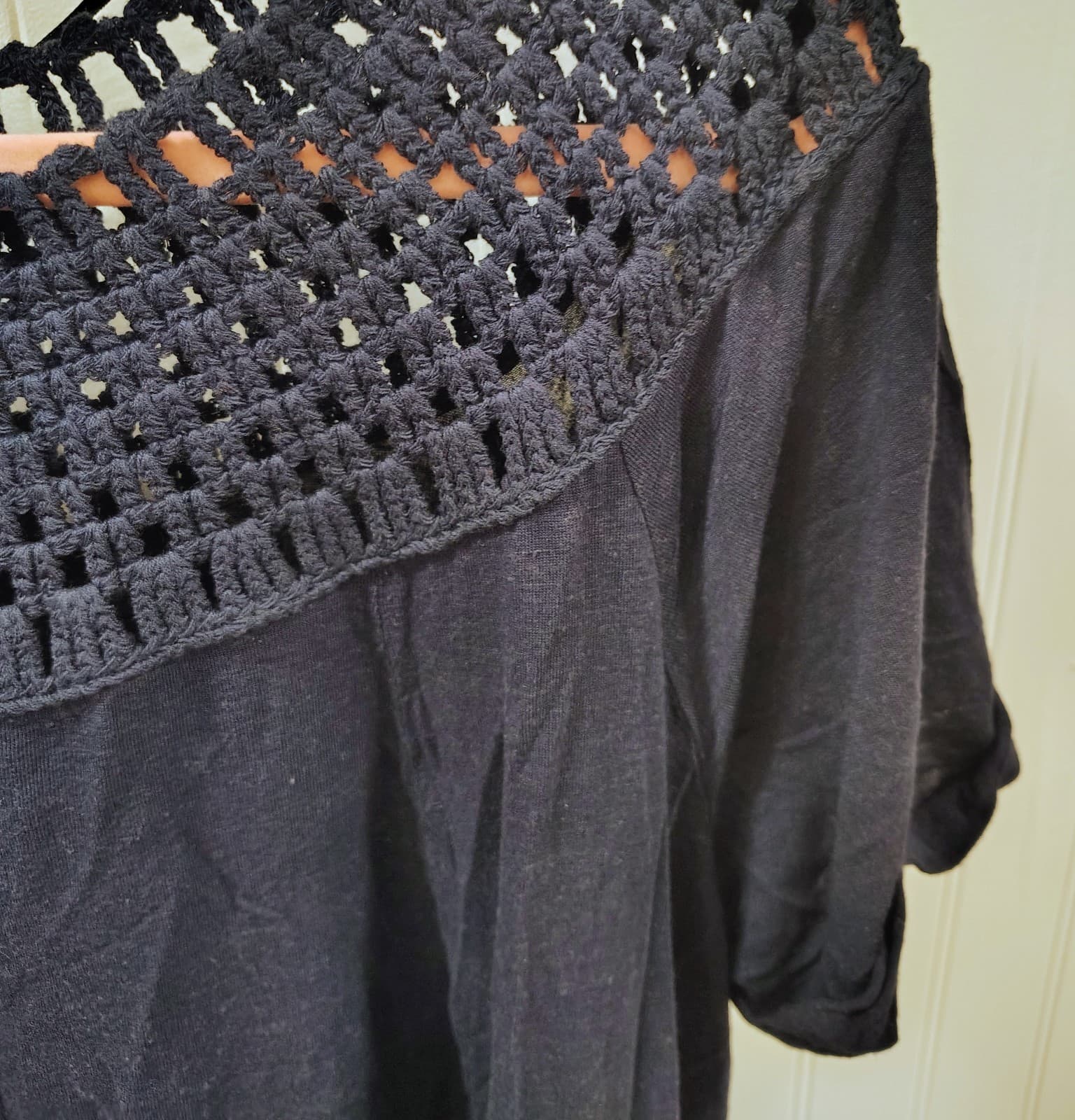 Maurices Short Sleeve Crochet Blouse Top, Blue, Women's Large - Thumbnail 4