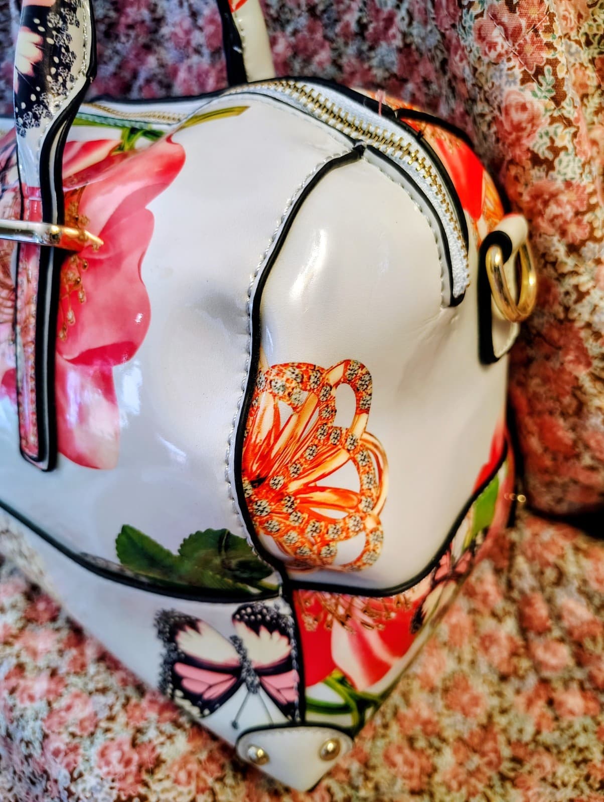 NWT Floral Satchel With Shoulder Strap And Matching Wallet - Thumbnail 7