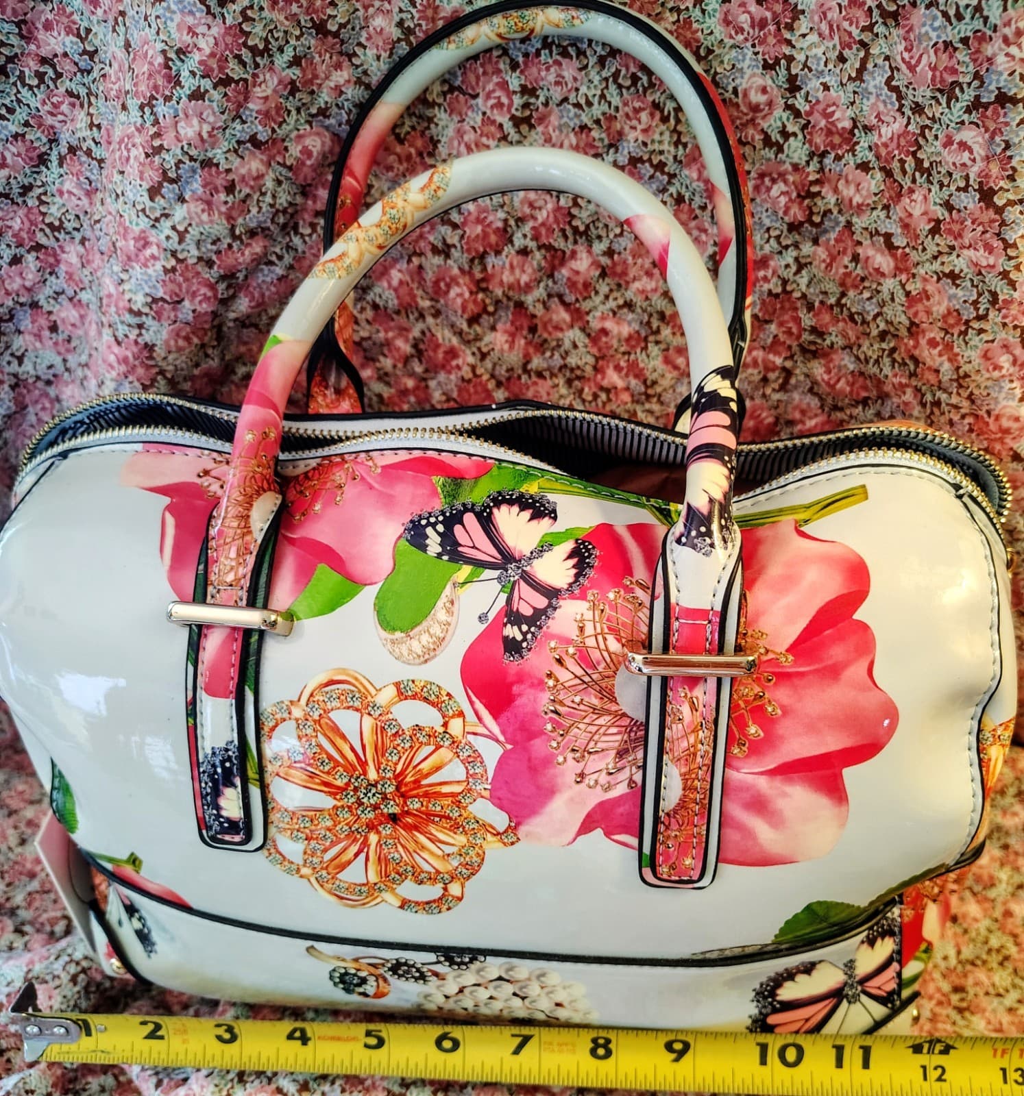 NWT Floral Satchel With Shoulder Strap And Matching Wallet - Thumbnail 16