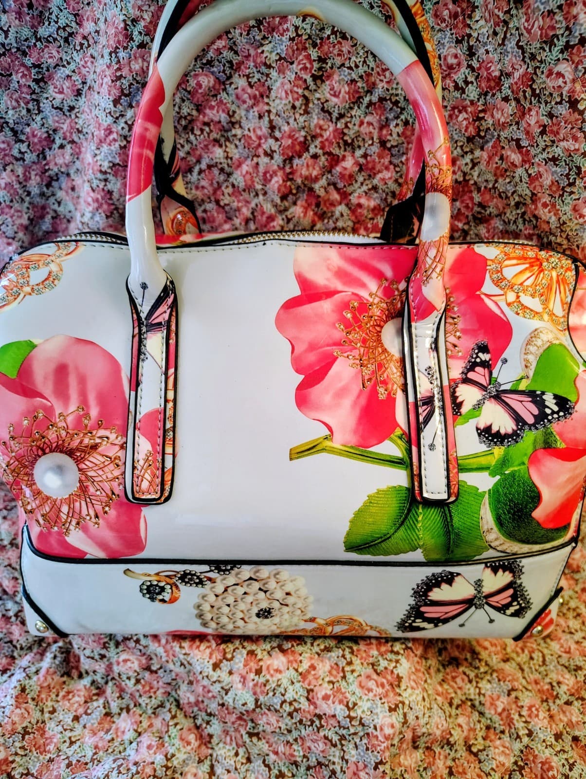 NWT Floral Satchel With Shoulder Strap And Matching Wallet - Thumbnail 8