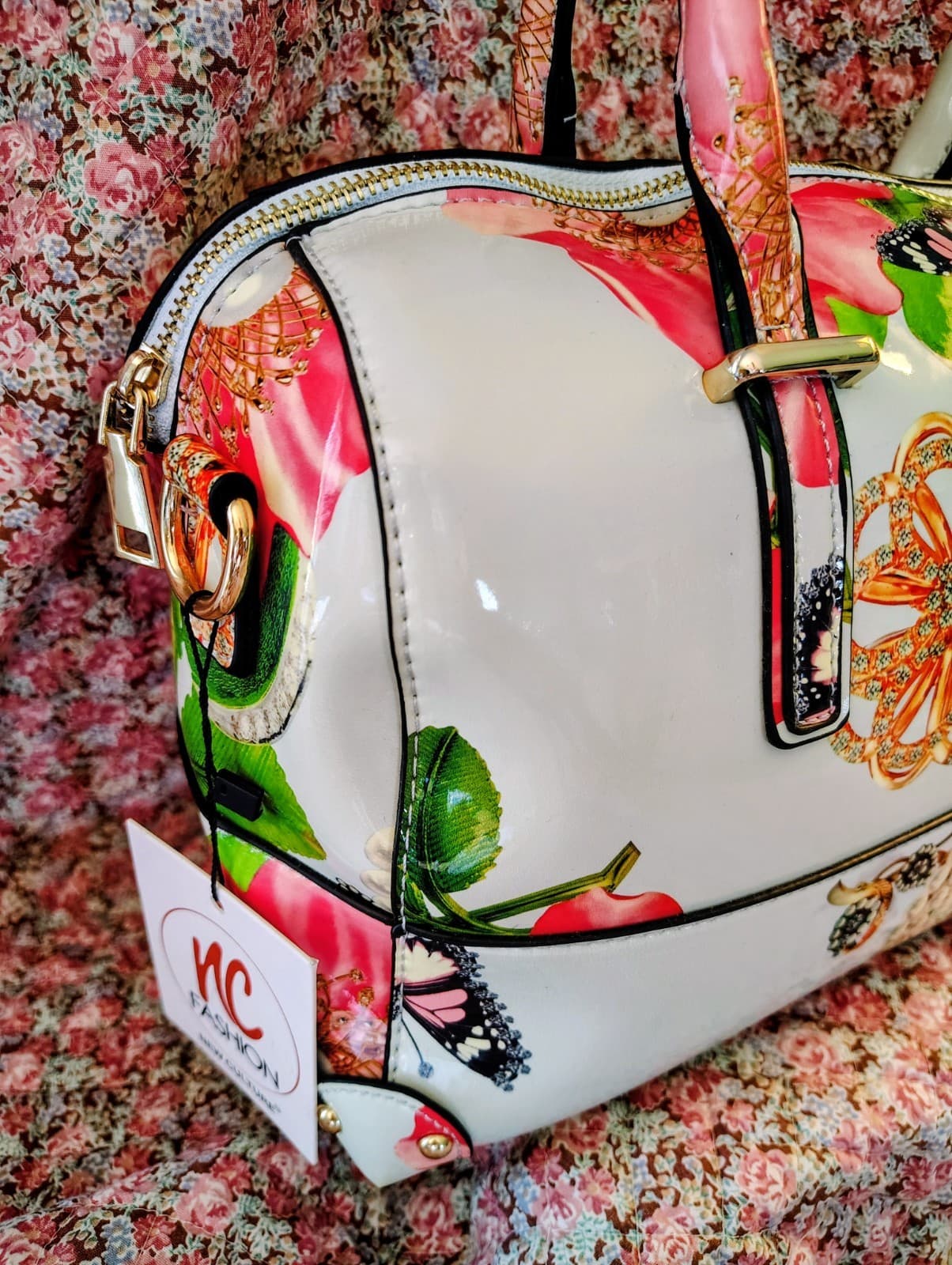 NWT Floral Satchel With Shoulder Strap And Matching Wallet - Thumbnail 2