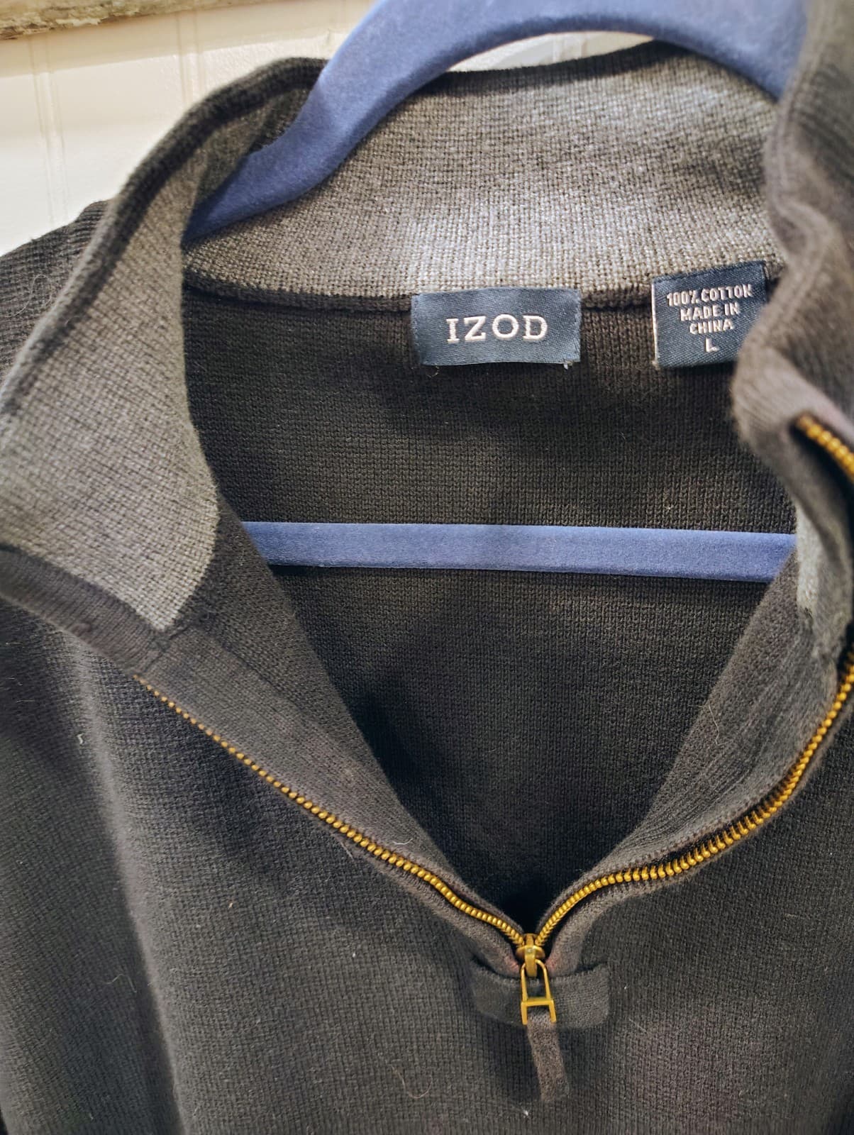 100% Cotton Black IZOD Men’s Quarter Zip Sweater - Thumbnail 4