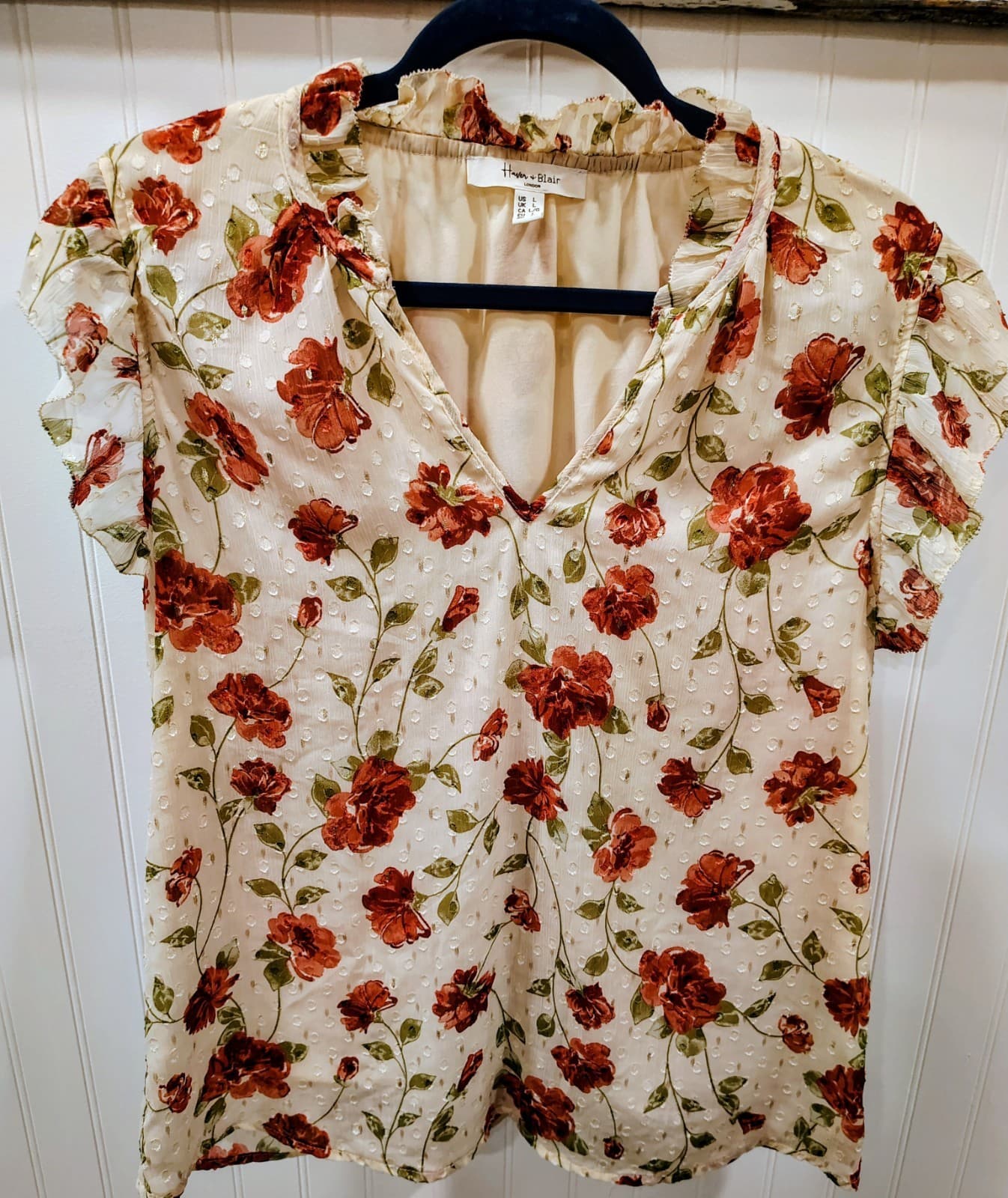 Haver & Blair Floral Top Large, Short Flutter sleeves, Lined