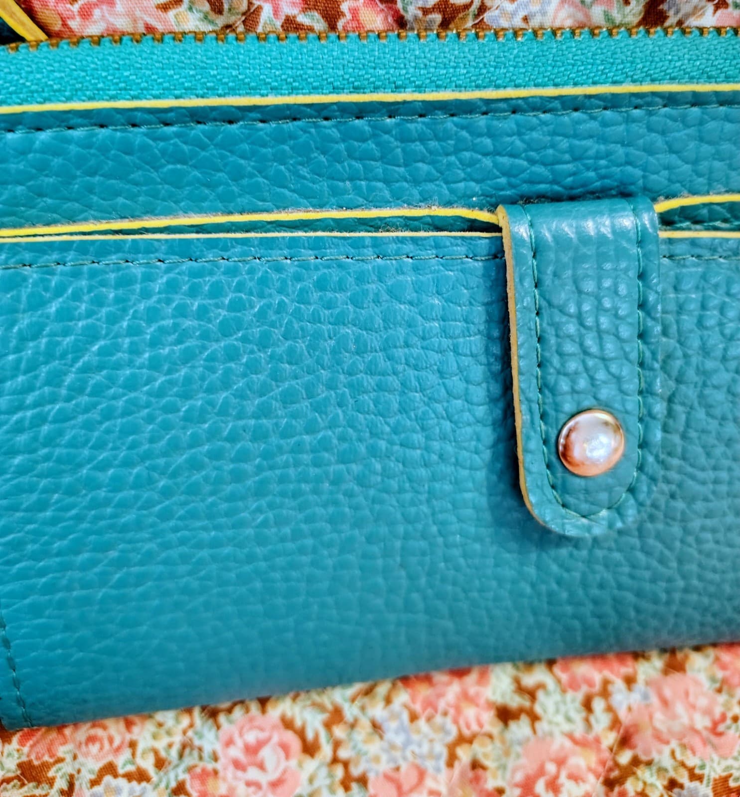 NWOT Turquoise Yellow Faux Pebbled Leather Wallet - Thumbnail 2