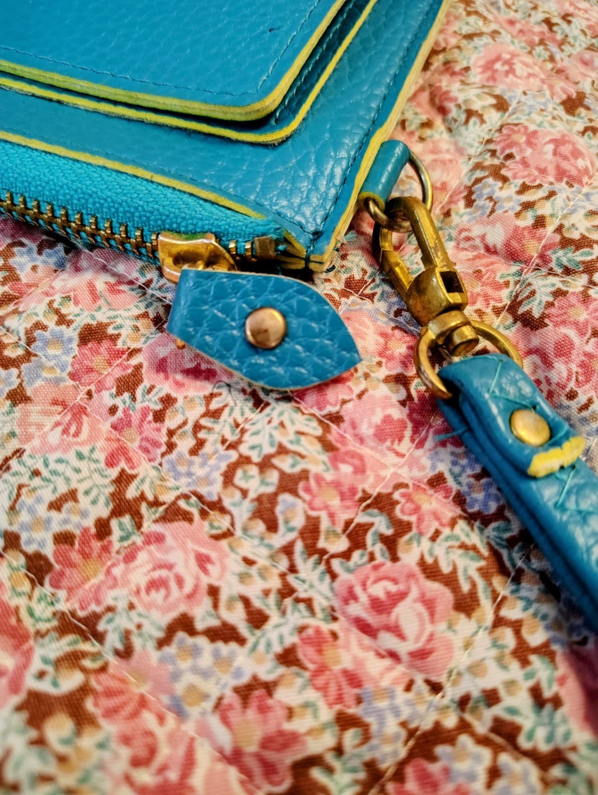 NWOT Turquoise Yellow Faux Pebbled Leather Wallet - Thumbnail 6