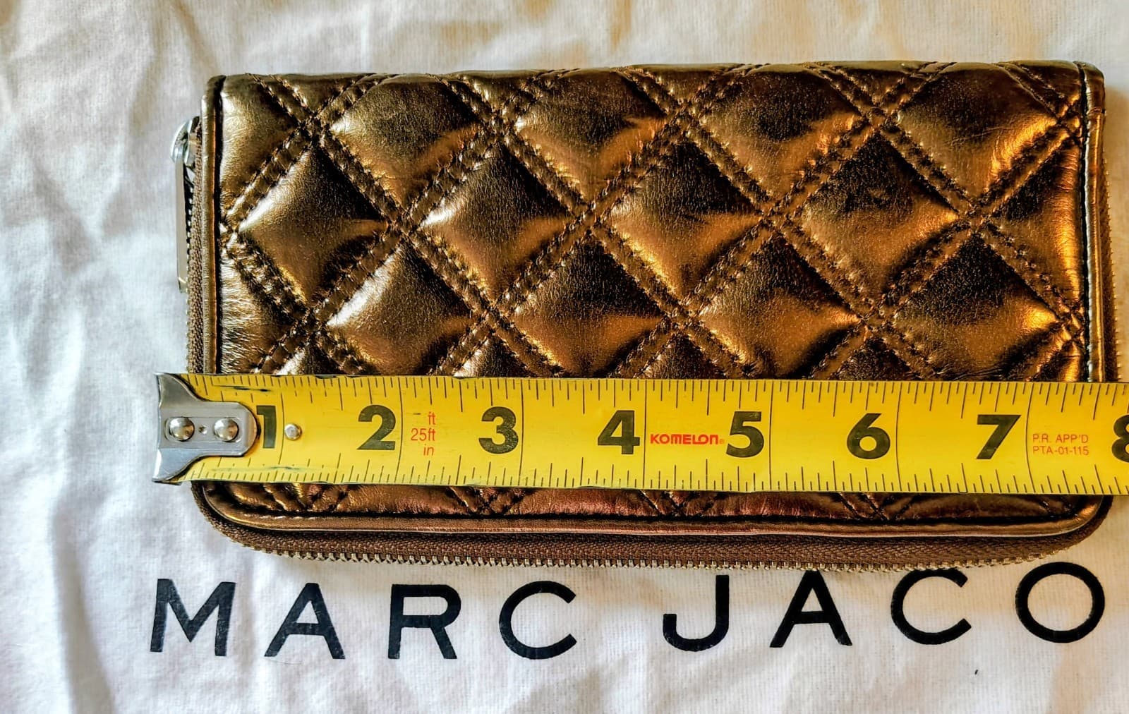Marc Jacobs Bronze Metallic Quilted Patent Leather Wallet, White Dust Proof Bag - Thumbnail 15