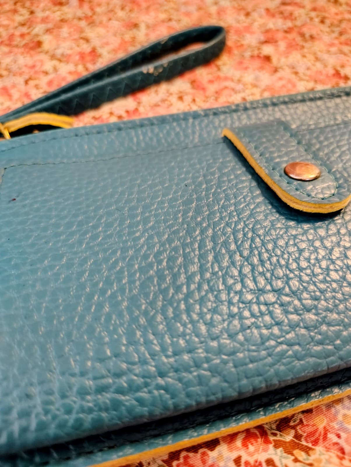 NWOT Turquoise Yellow Faux Pebbled Leather Wallet - Thumbnail 11