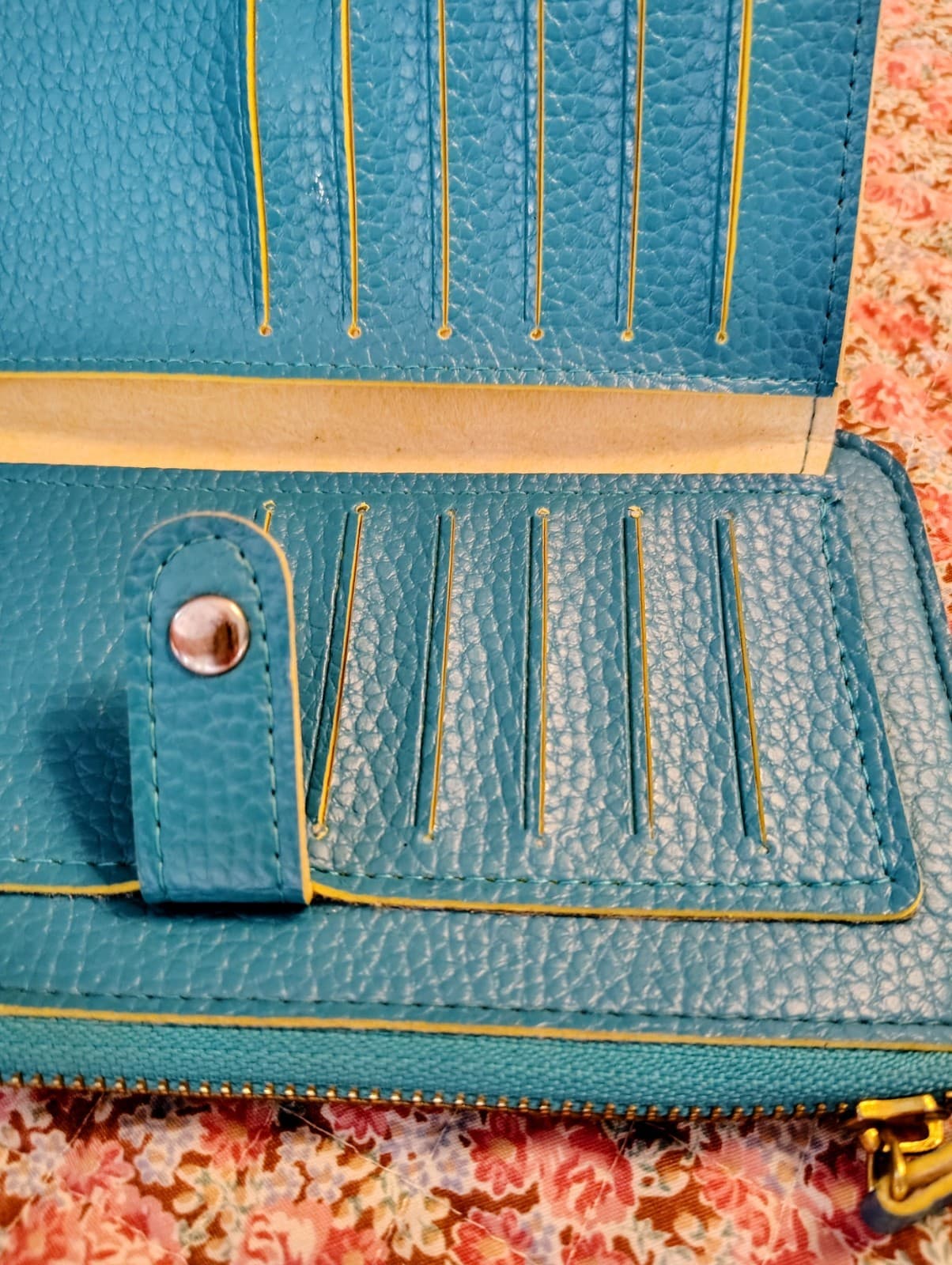 NWOT Turquoise Yellow Faux Pebbled Leather Wallet - Thumbnail 4