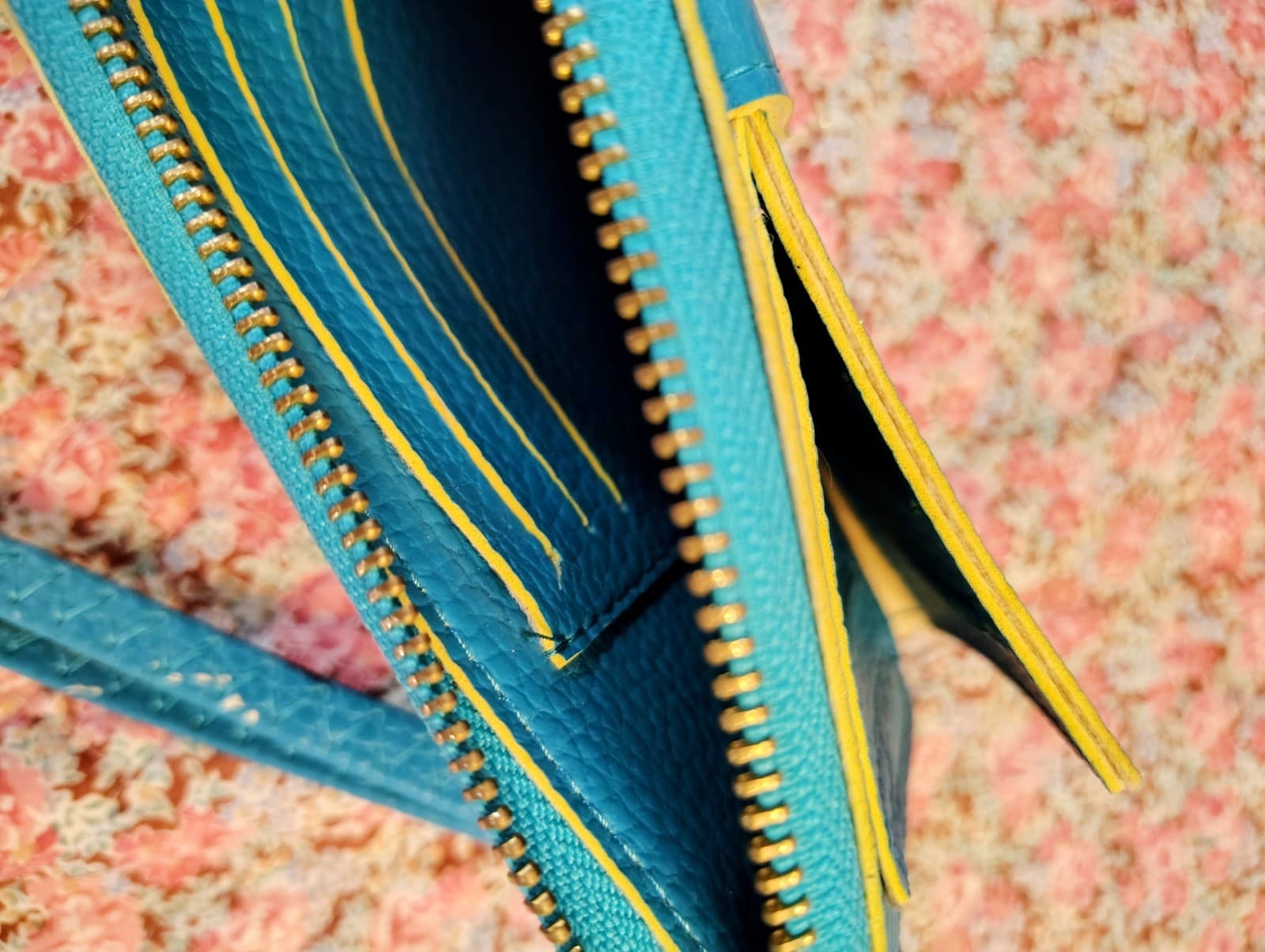 NWOT Turquoise Yellow Faux Pebbled Leather Wallet - Thumbnail 7