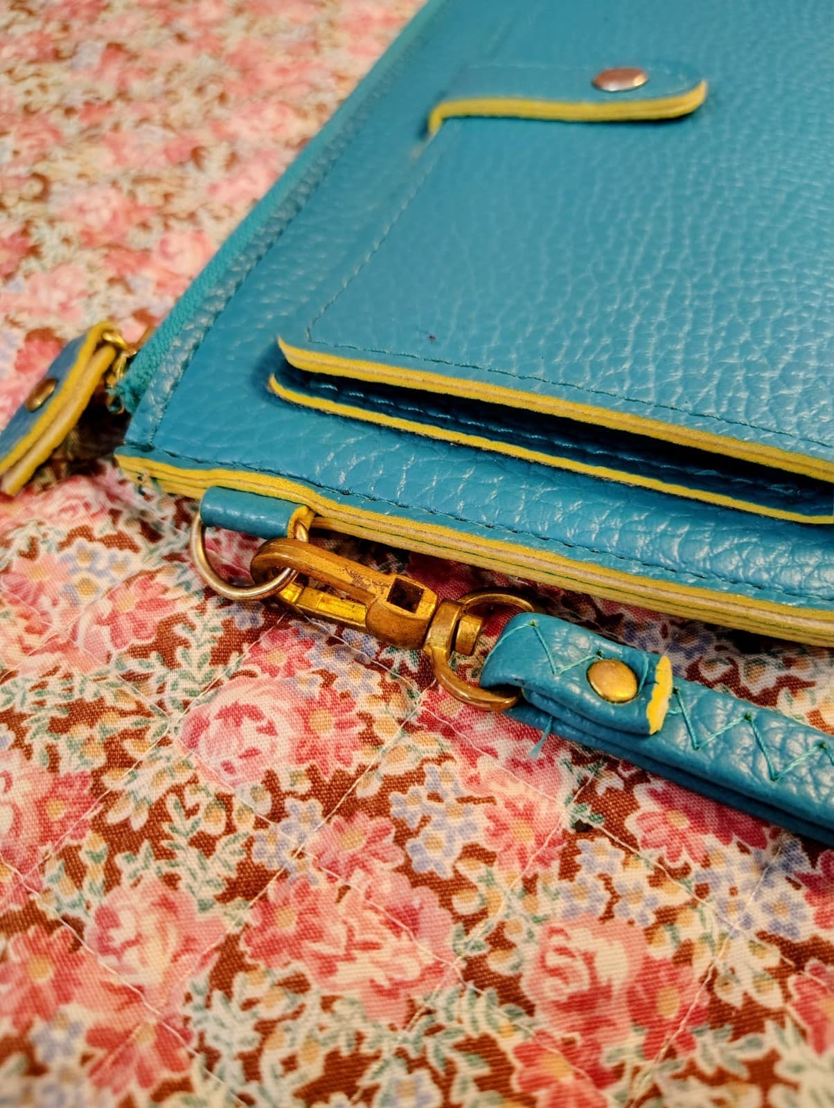 NWOT Turquoise Yellow Faux Pebbled Leather Wallet - Thumbnail 3