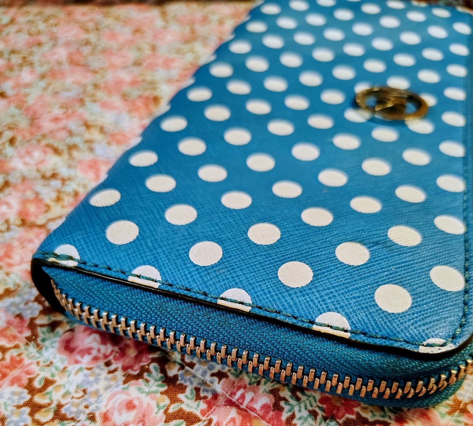 Michael Kors Blue And White Polka Dot Fulton Multifunction Phone Case Wallet - Thumbnail 10