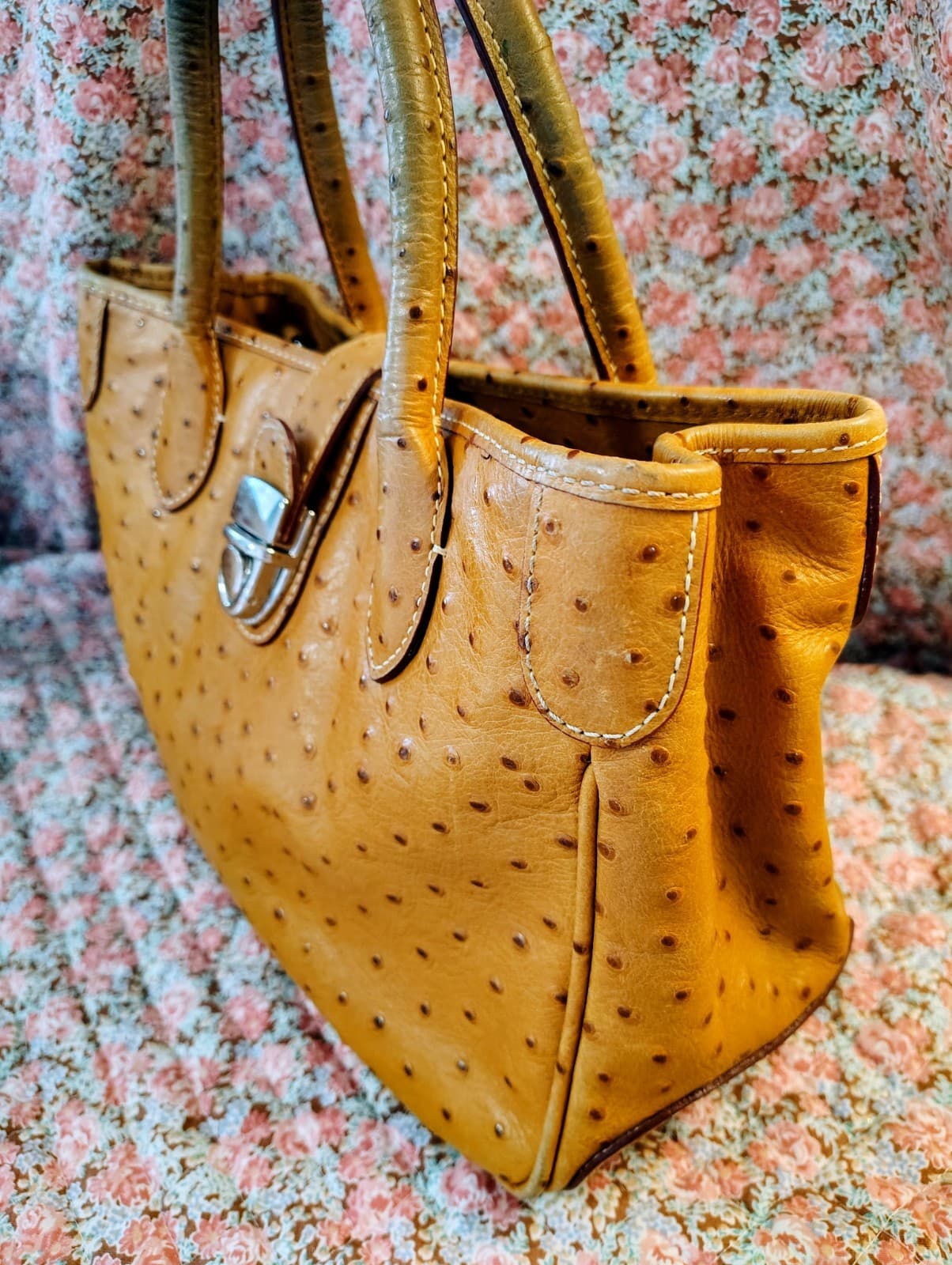 Dooney & Bourke Satchel Caramel Brown Ostrich Embossed Leather - Thumbnail 6