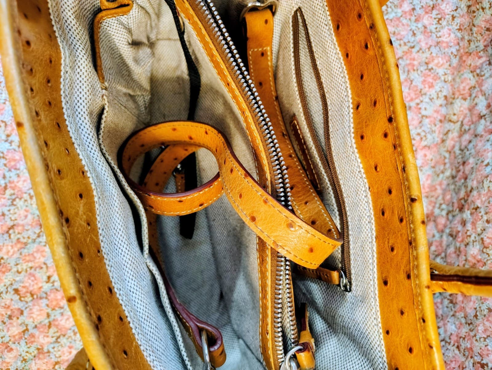 Dooney & Bourke Satchel Caramel Brown Ostrich Embossed Leather - Thumbnail 10