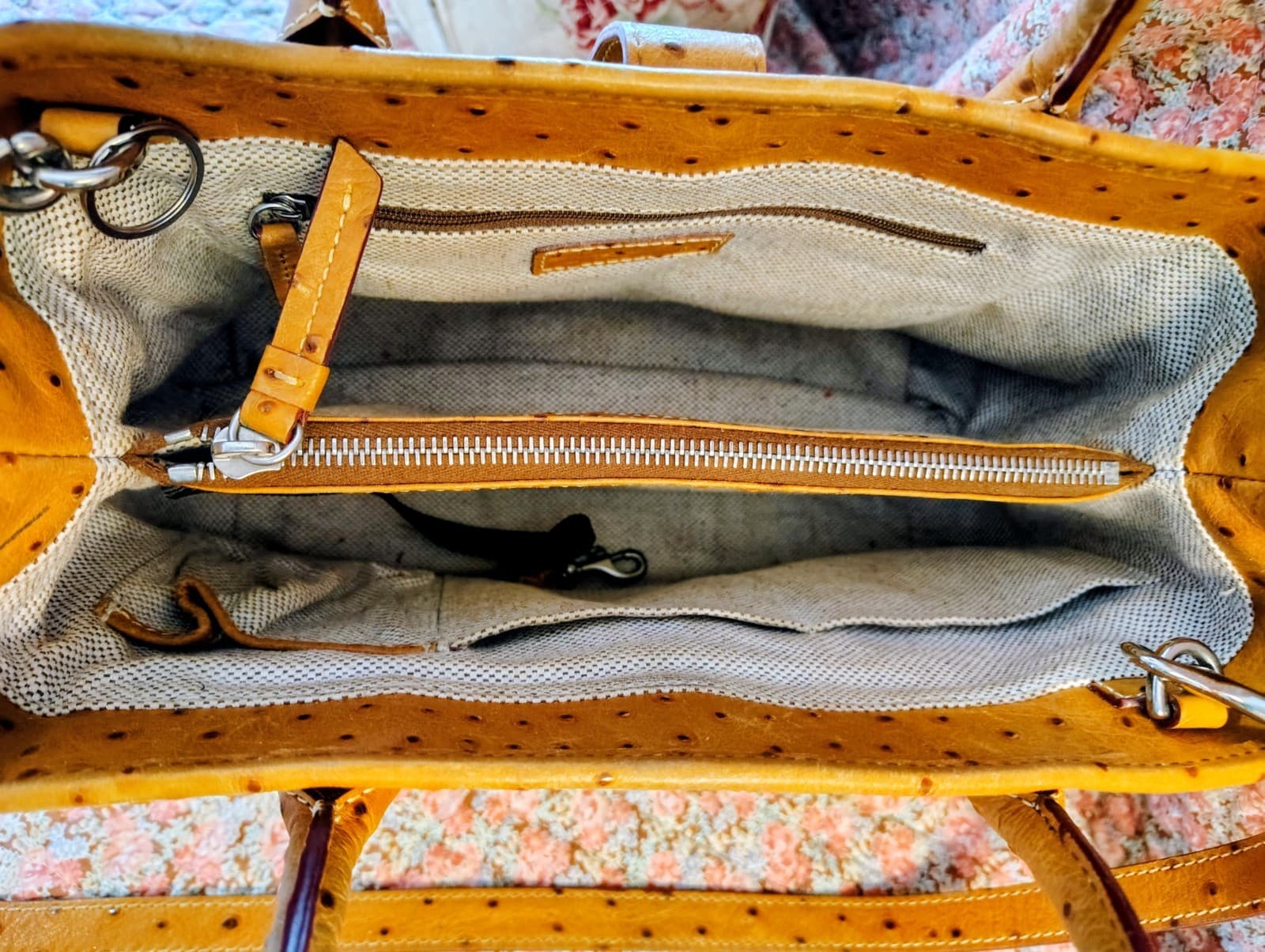 Dooney & Bourke Satchel Caramel Brown Ostrich Embossed Leather - Thumbnail 19