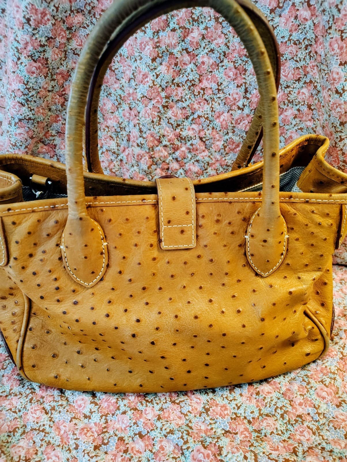 Dooney & Bourke Satchel Caramel Brown Ostrich Embossed Leather - Thumbnail 3