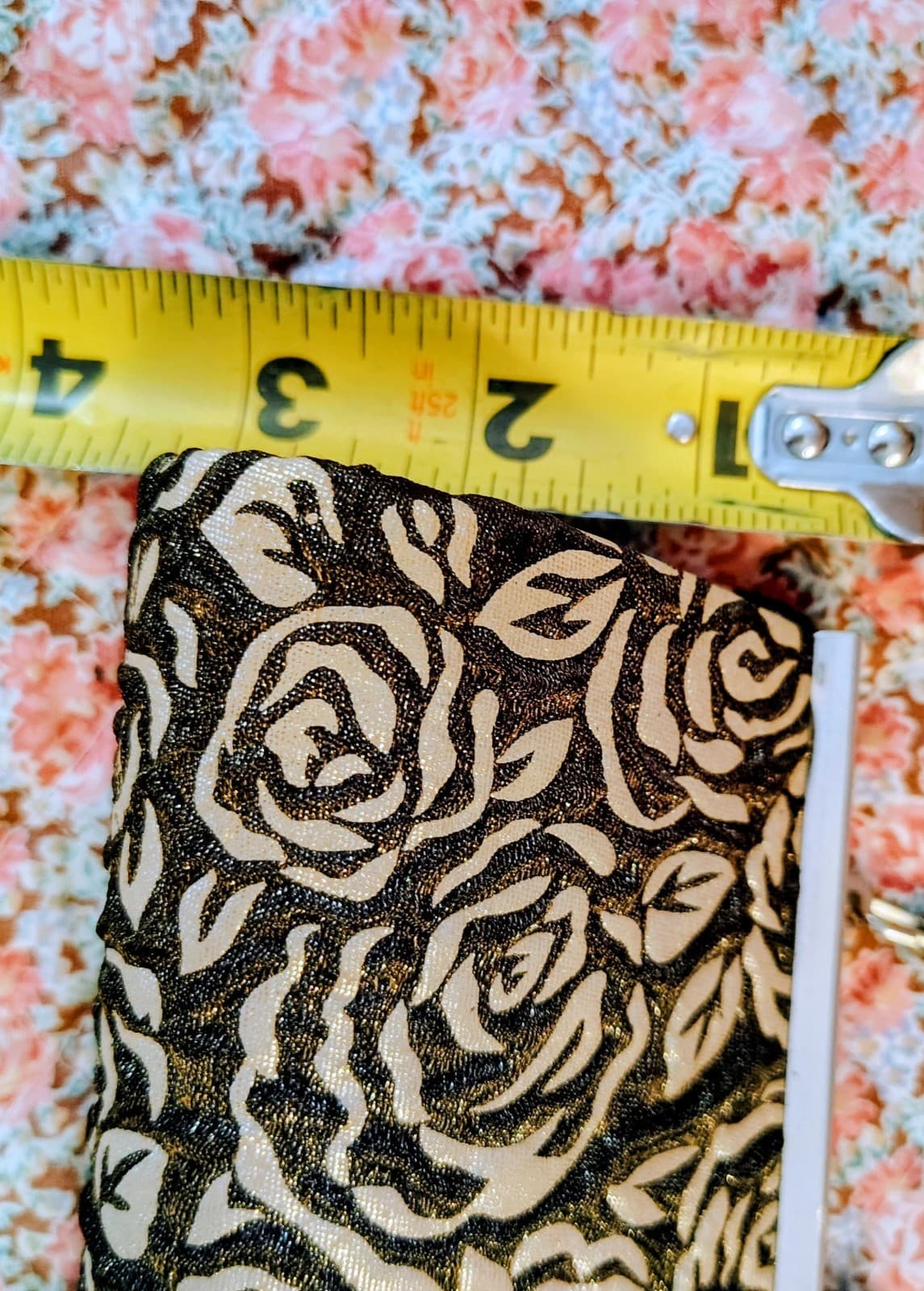 Evening Bag Black Embossed Silver Roses Silver Clasp Closure - Thumbnail 8