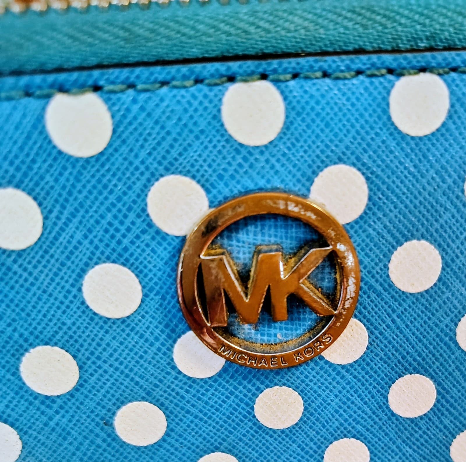 Michael Kors Blue And White Polka Dot Fulton Multifunction Phone Case Wallet - Thumbnail 4