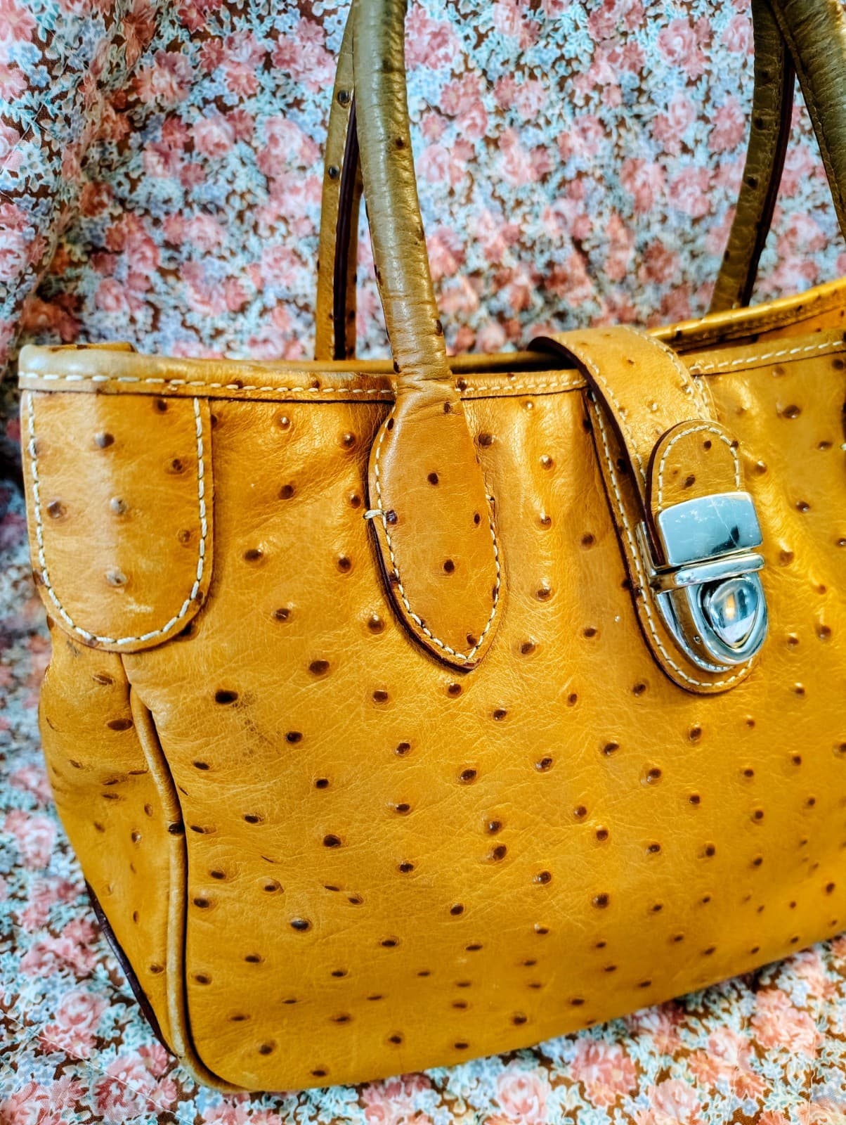 Dooney & Bourke Satchel Caramel Brown Ostrich Embossed Leather - Thumbnail 2