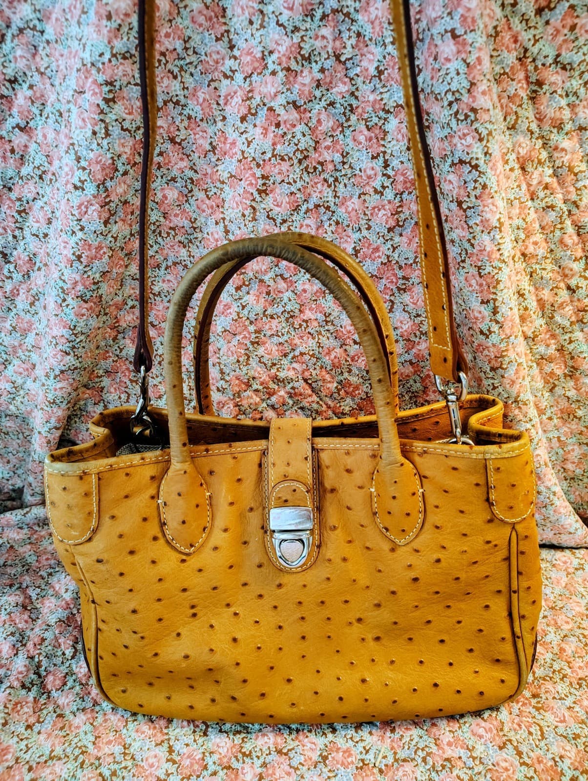 Dooney & Bourke Satchel Caramel Brown Ostrich Embossed Leather - Thumbnail 20