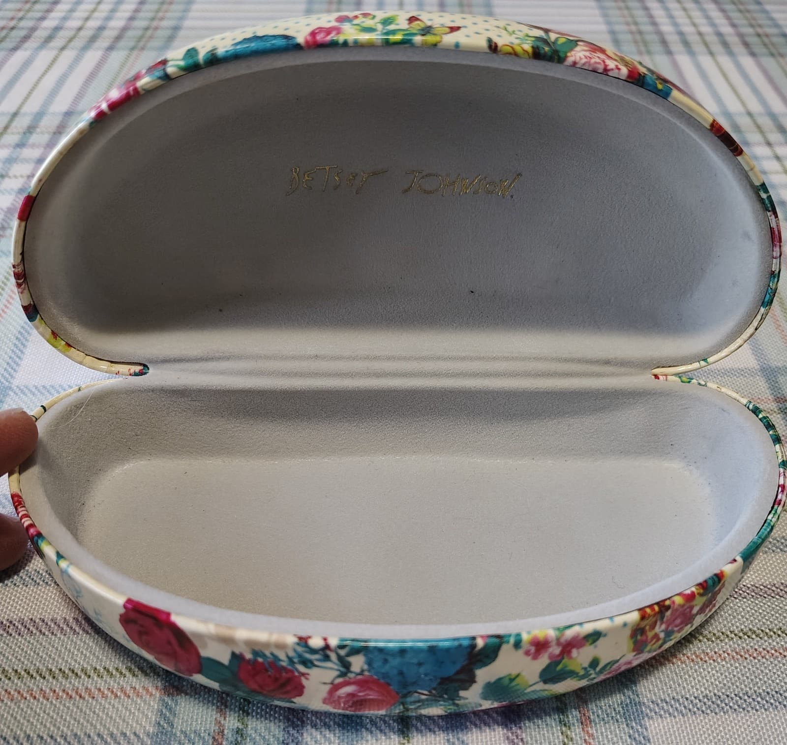 Vintage Betsey Johnson Sunglass Eyeglass Case Pink Floral w/Logo Hard Clam Case - Thumbnail 7
