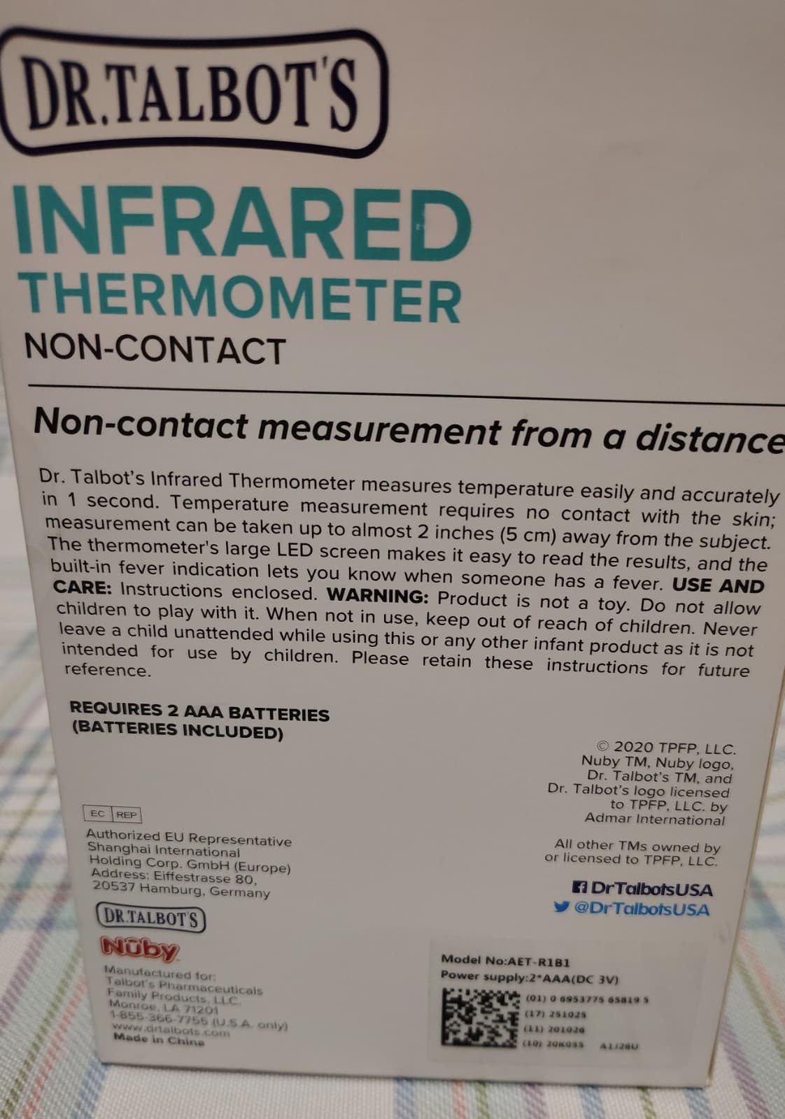 Dr. Talbots Non-Contact Infrared Thermometer LED Screen Baby/Kids/Adult Nuby - Thumbnail 3