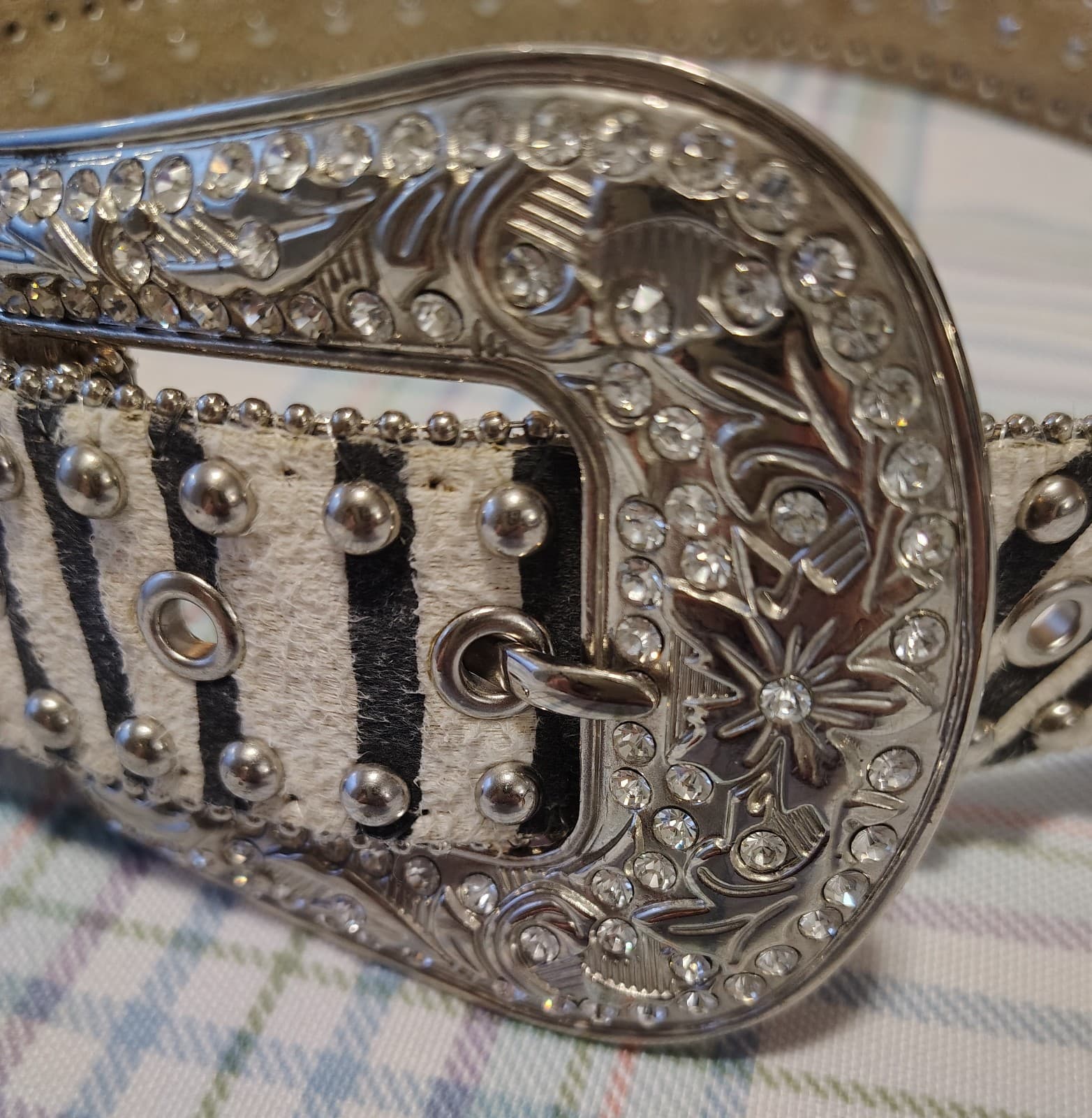 Blazin Roxx Western Belt 42.5" Silver Studded Rhinestone Buckle Vintage (M) - Thumbnail 6