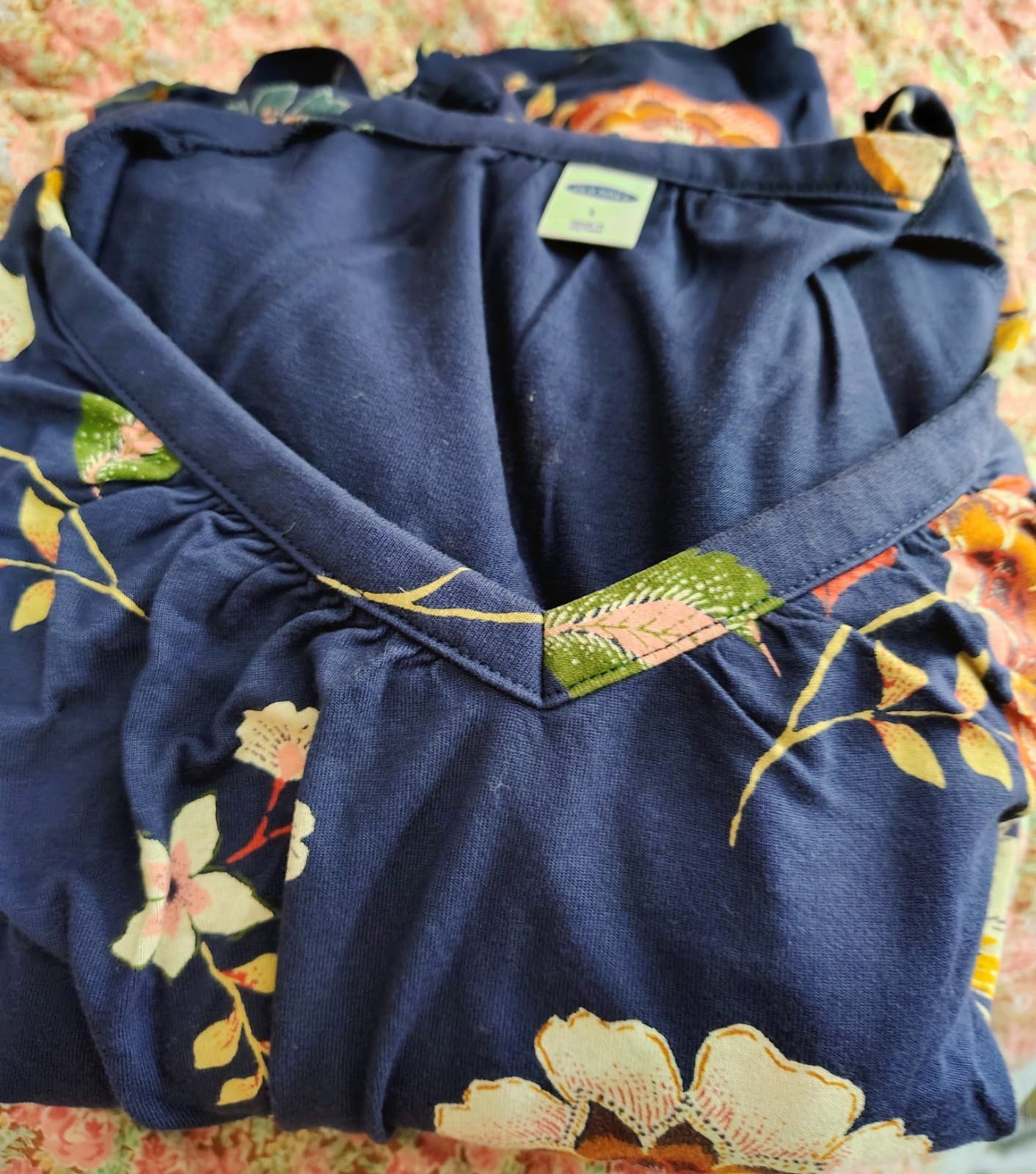 Old Navy Blouse Top Navy Blue Floral - Thumbnail 7