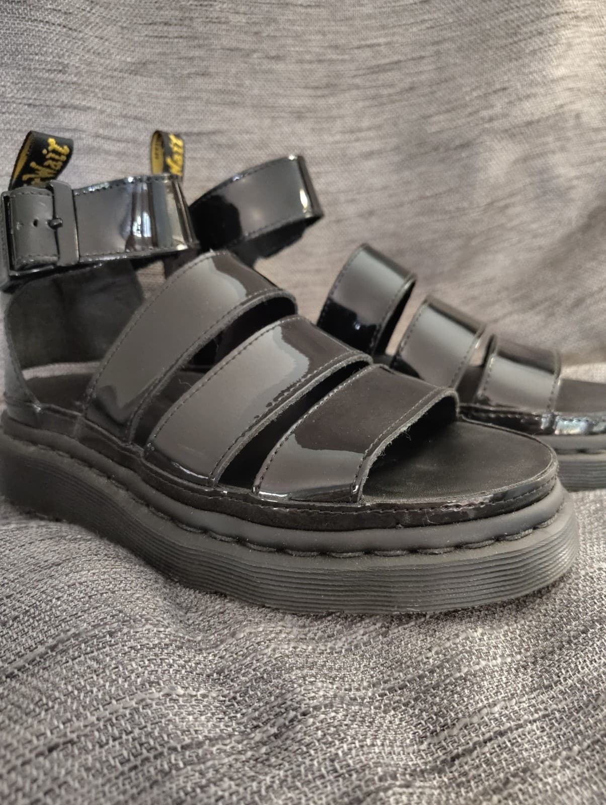 NEW Doc Martins Black Shiny Leather Platform Sandals Size 7 - Thumbnail 9