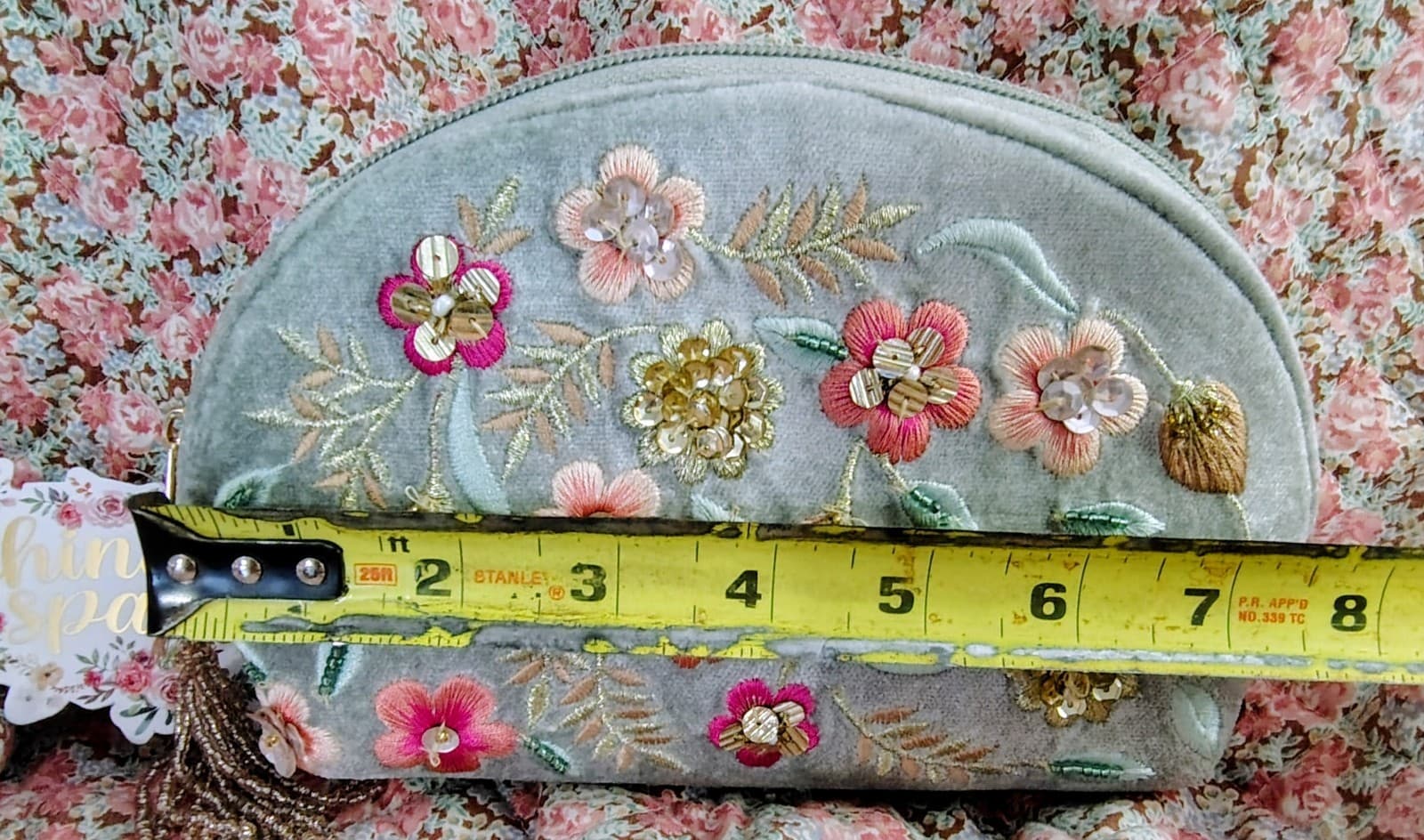 Shine And Sparkle Velvet Floral Cosmetic Bag Embroidered Beaded NWT - Thumbnail 12
