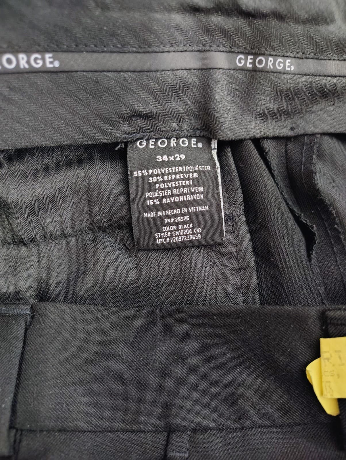 George Men's Black Dress Pants Classic Fit Straight Leg Flat Front Stretch 34x29 - Thumbnail 4