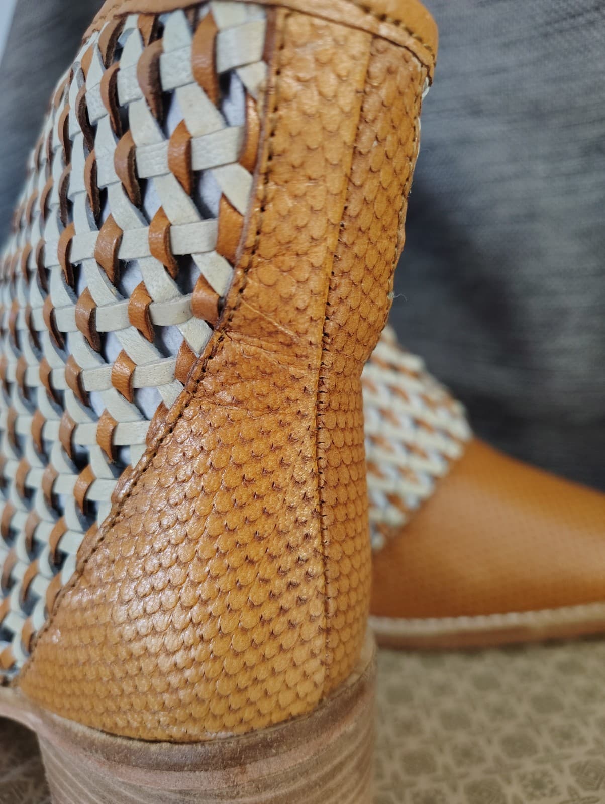 NEW Roolee Braided Leather Tan/White Anklet Boots, Size 7 - Thumbnail 12