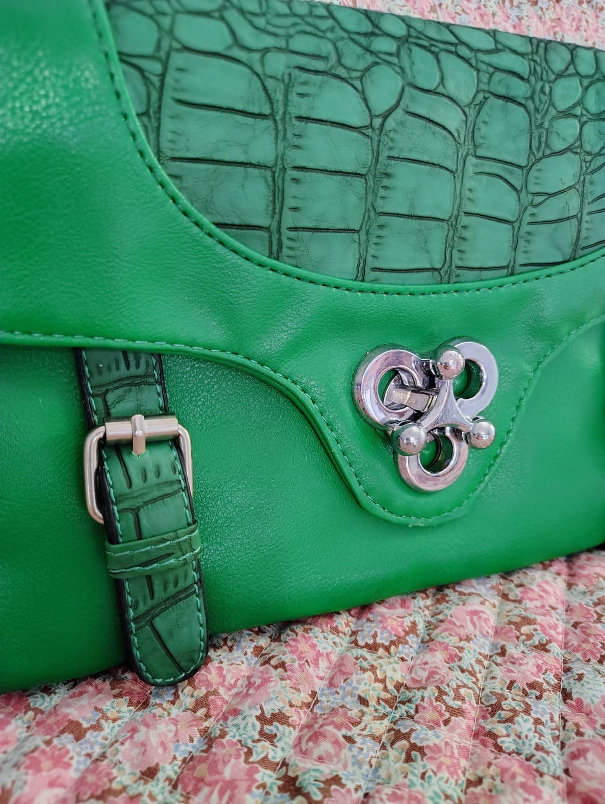 J. Francis Green Crocodile Faux Leather Bag - Thumbnail 2