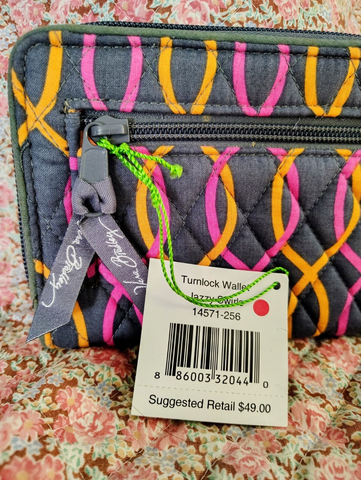 Vera Bradley Jazzy Swirls Turnlock Wallet Retired NWT Pink Orange Gray MSRP $49 - Thumbnail 4