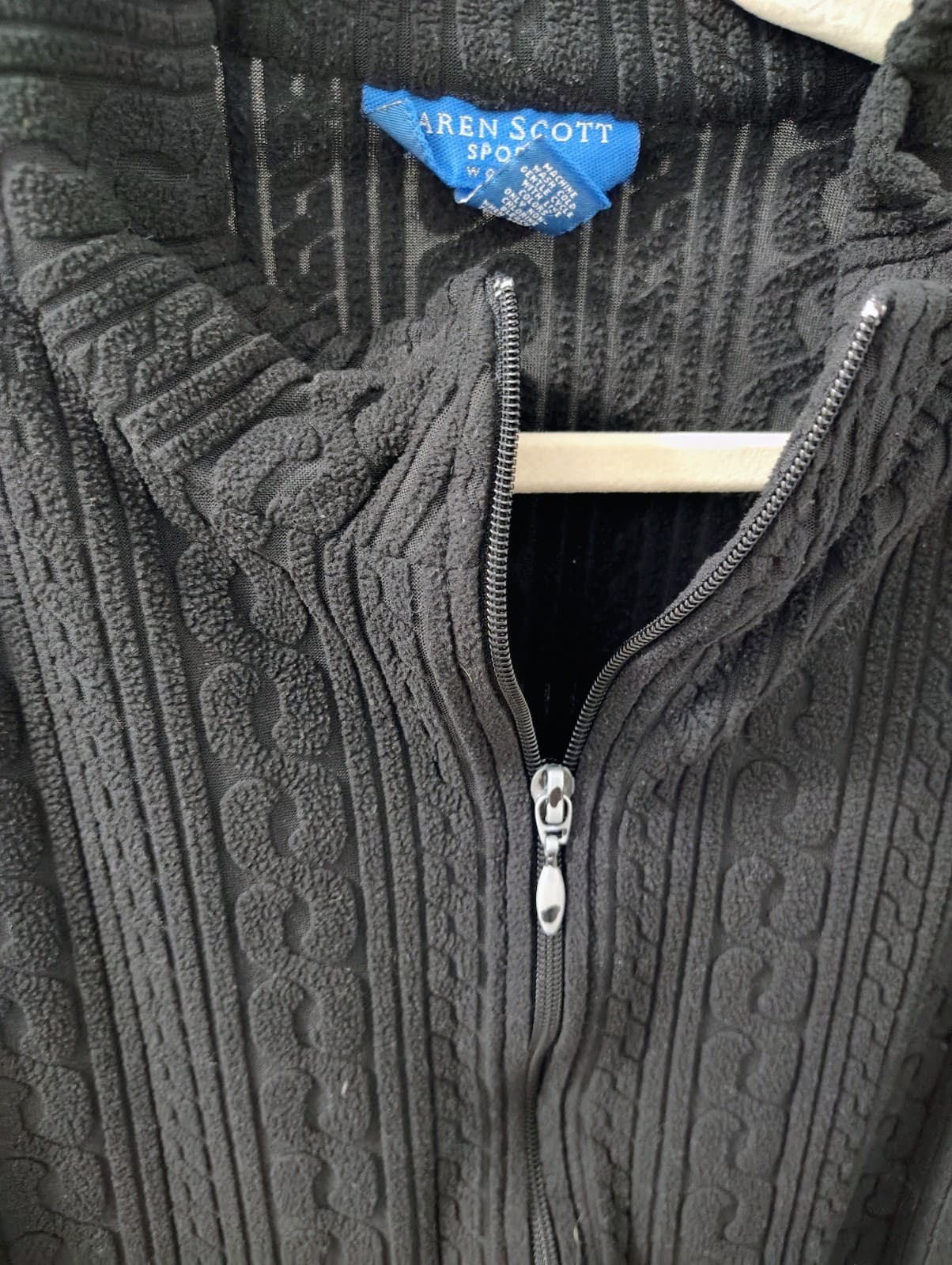 KAREN SCOTT Textured Cable Knit Sweater Full Zip Black Cotton, Size 1X - Thumbnail 5