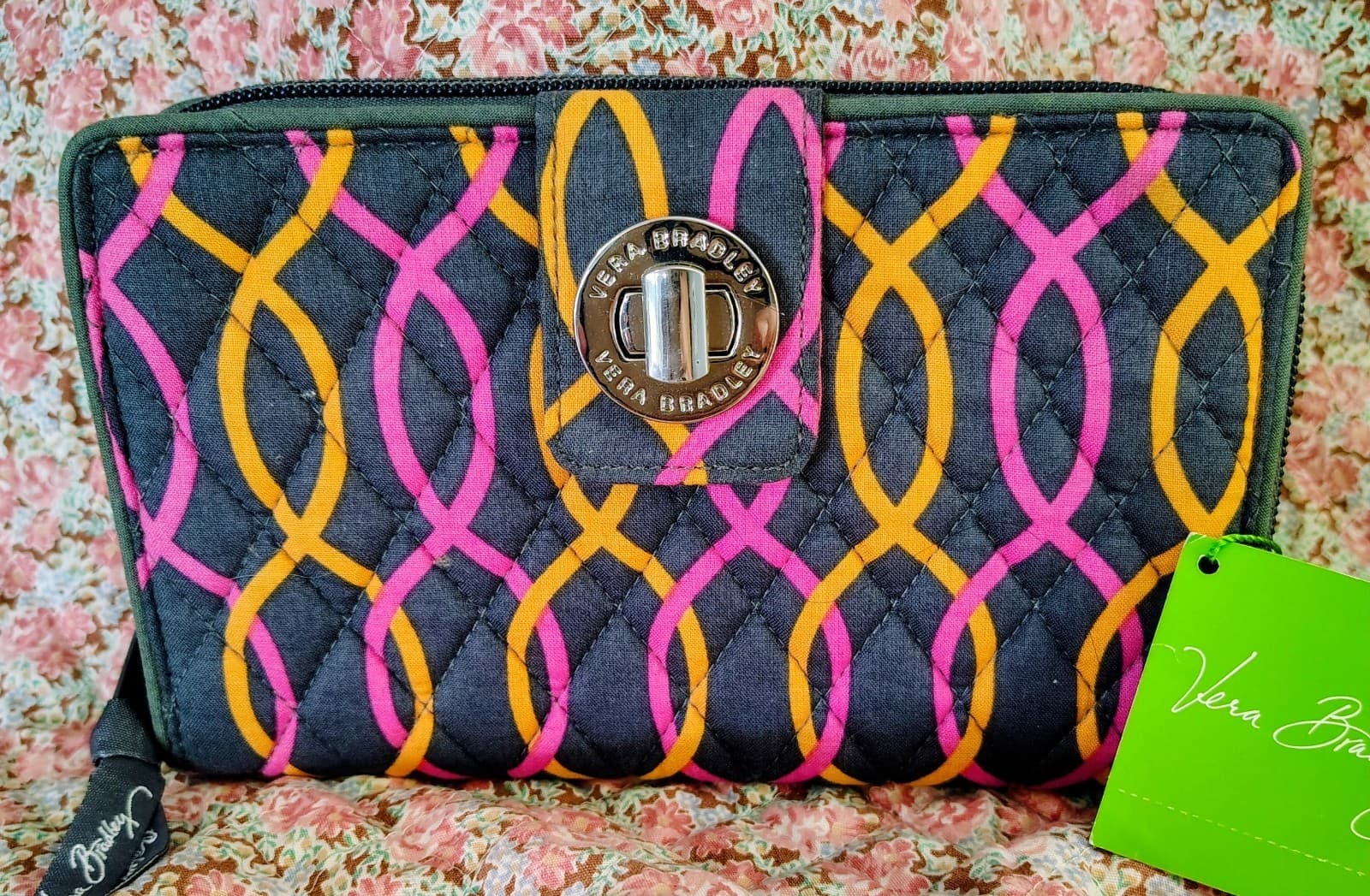 Vera Bradley Jazzy Swirls Turnlock Wallet Retired NWT Pink Orange Gray MSRP $49