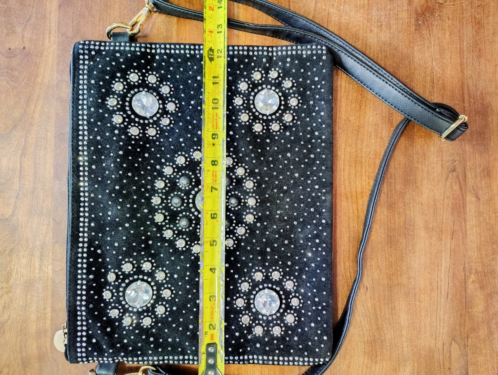 Black Rhinestones Woven Faux Leather Crossbody Clutch Bag - Thumbnail 15
