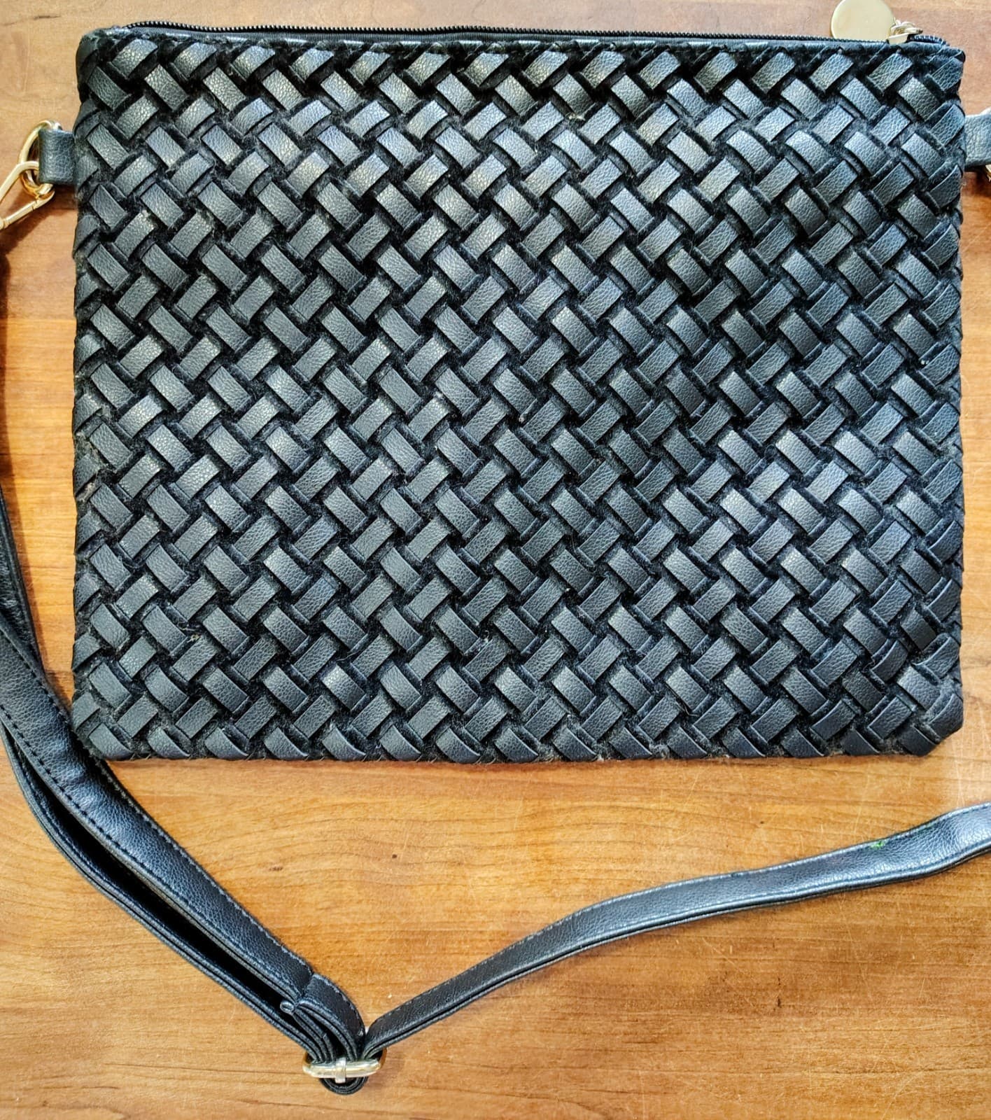 Black Rhinestones Woven Faux Leather Crossbody Clutch Bag - Thumbnail 2