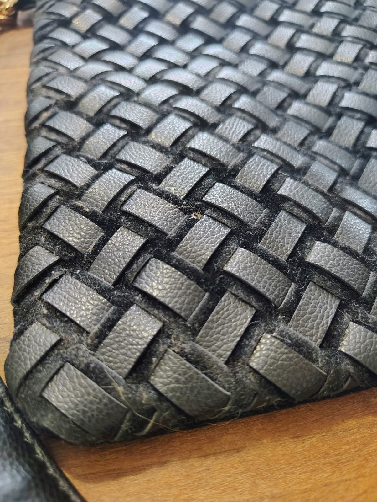 Black Rhinestones Woven Faux Leather Crossbody Clutch Bag - Thumbnail 6