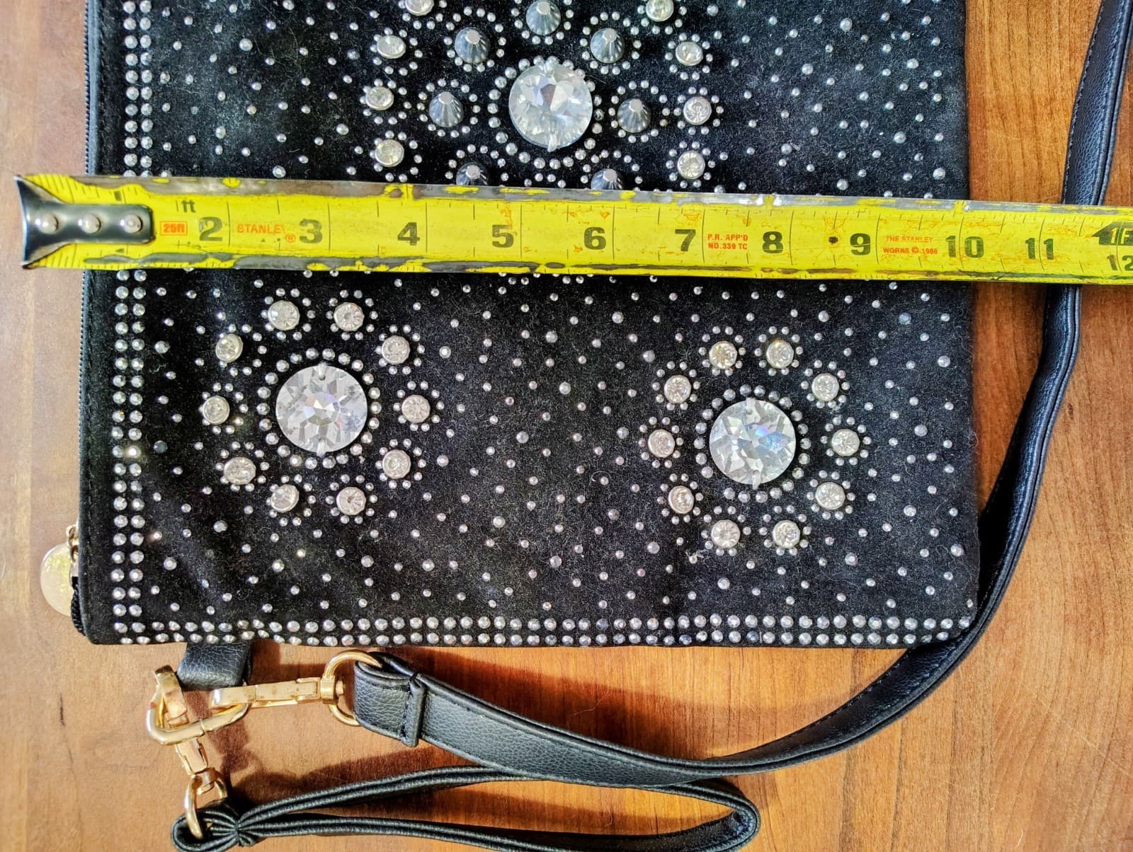 Black Rhinestones Woven Faux Leather Crossbody Clutch Bag - Thumbnail 16
