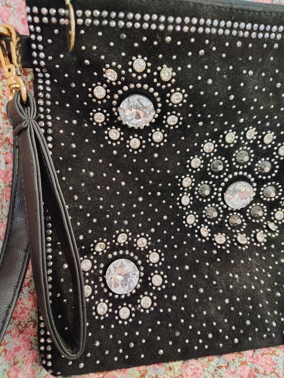 Black Rhinestones Woven Faux Leather Crossbody Clutch Bag - Thumbnail 3