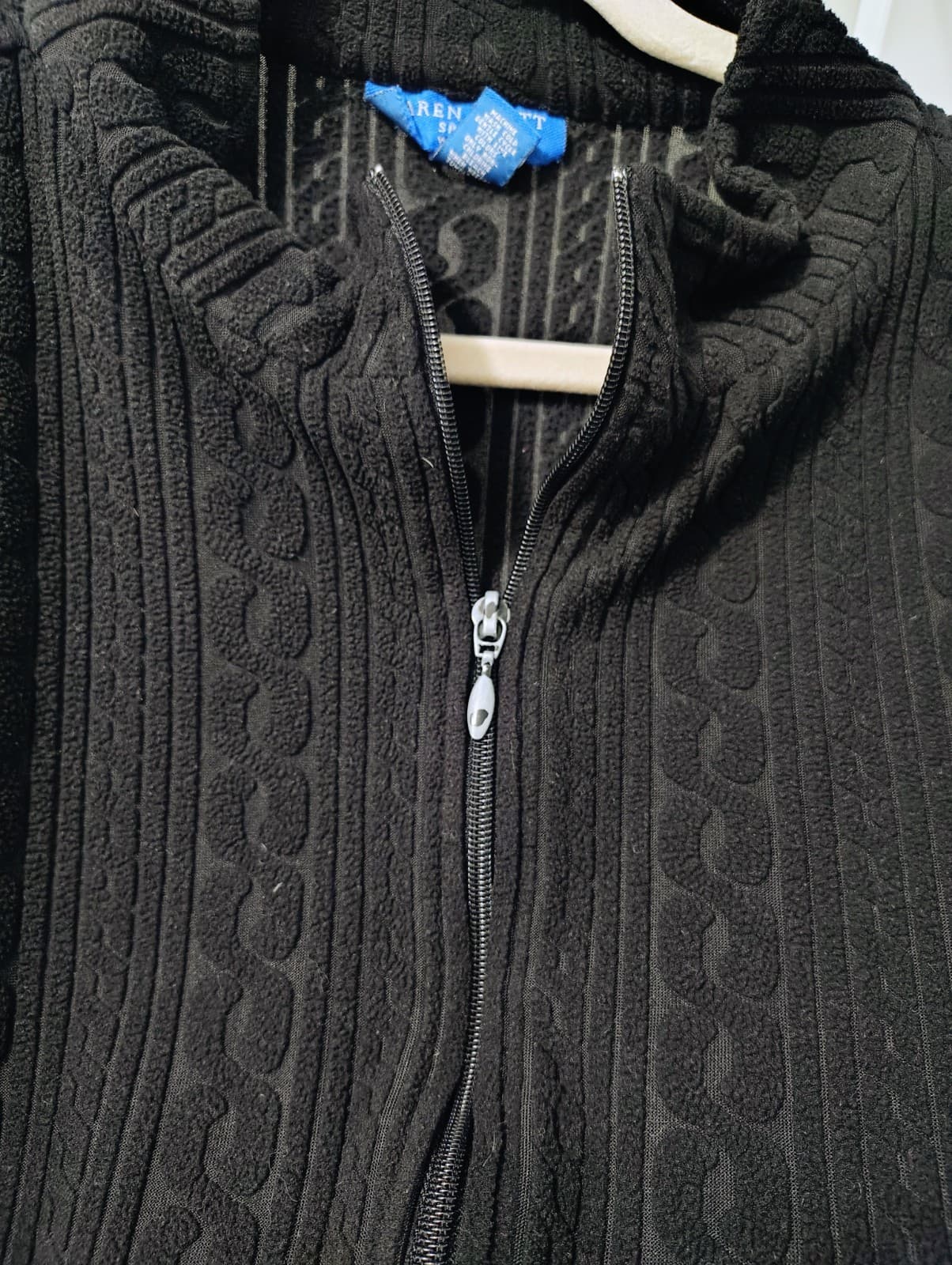 KAREN SCOTT Textured Cable Knit Sweater Full Zip Black Cotton, Size 1X - Thumbnail 4