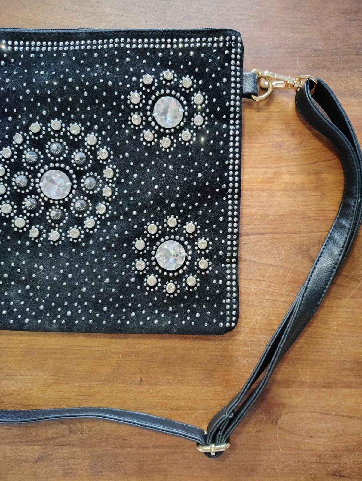 Black Rhinestones Woven Faux Leather Crossbody Clutch Bag - Thumbnail 9