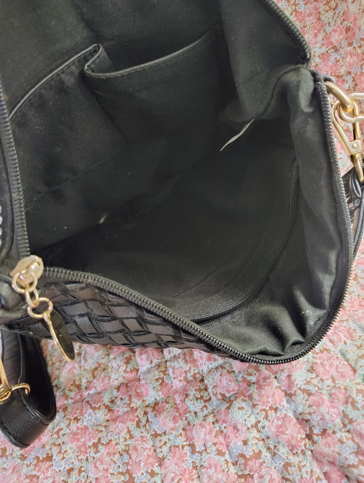 Black Rhinestones Woven Faux Leather Crossbody Clutch Bag - Thumbnail 18