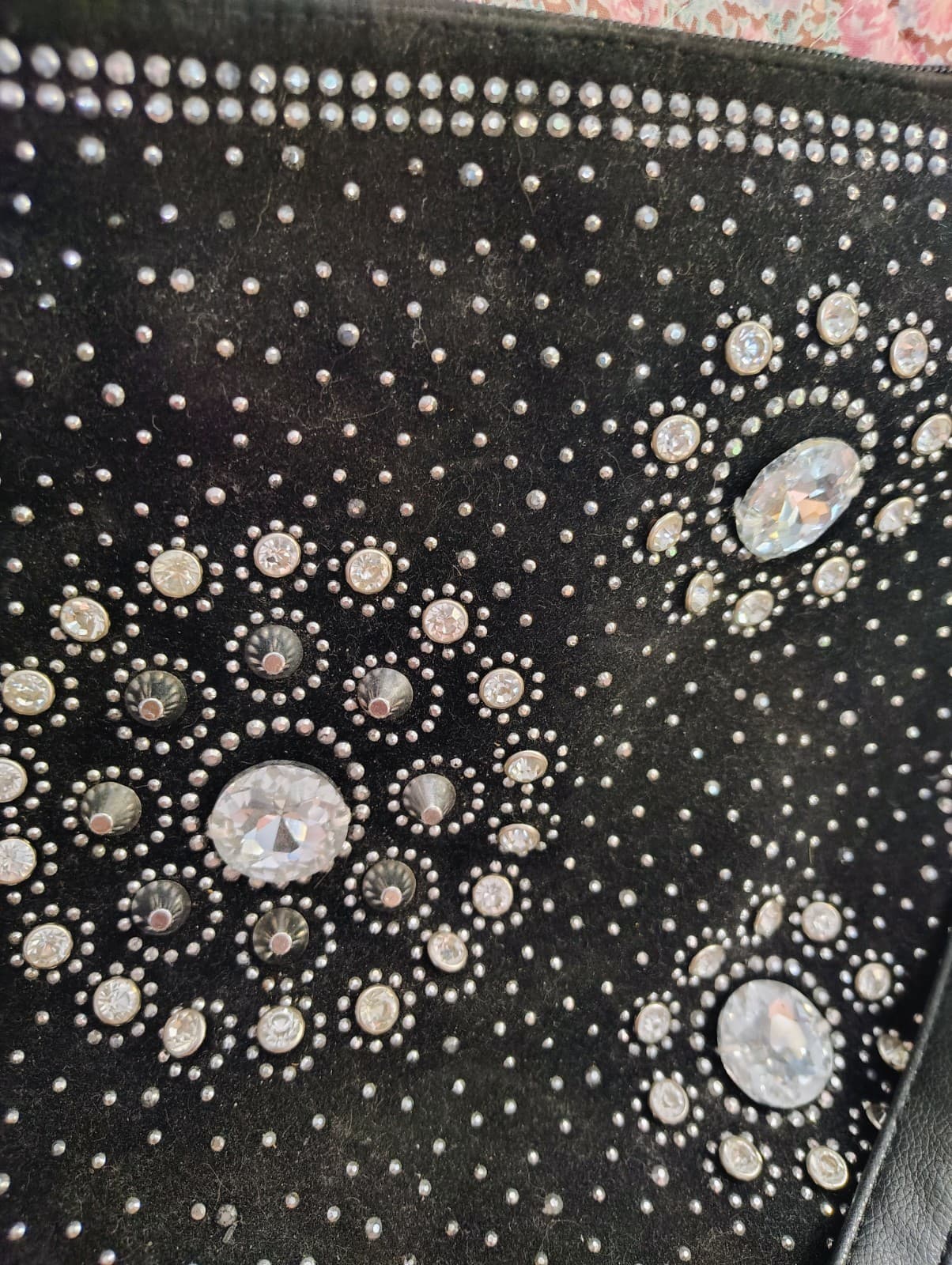Black Rhinestones Woven Faux Leather Crossbody Clutch Bag - Thumbnail 4