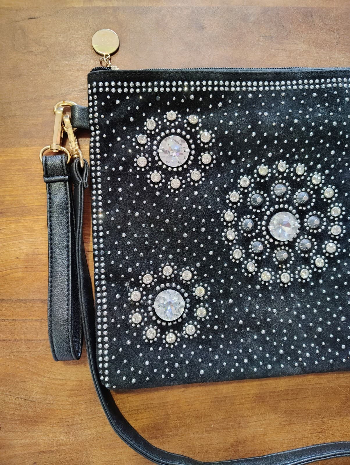 Black Rhinestones Woven Faux Leather Crossbody Clutch Bag - Thumbnail 8