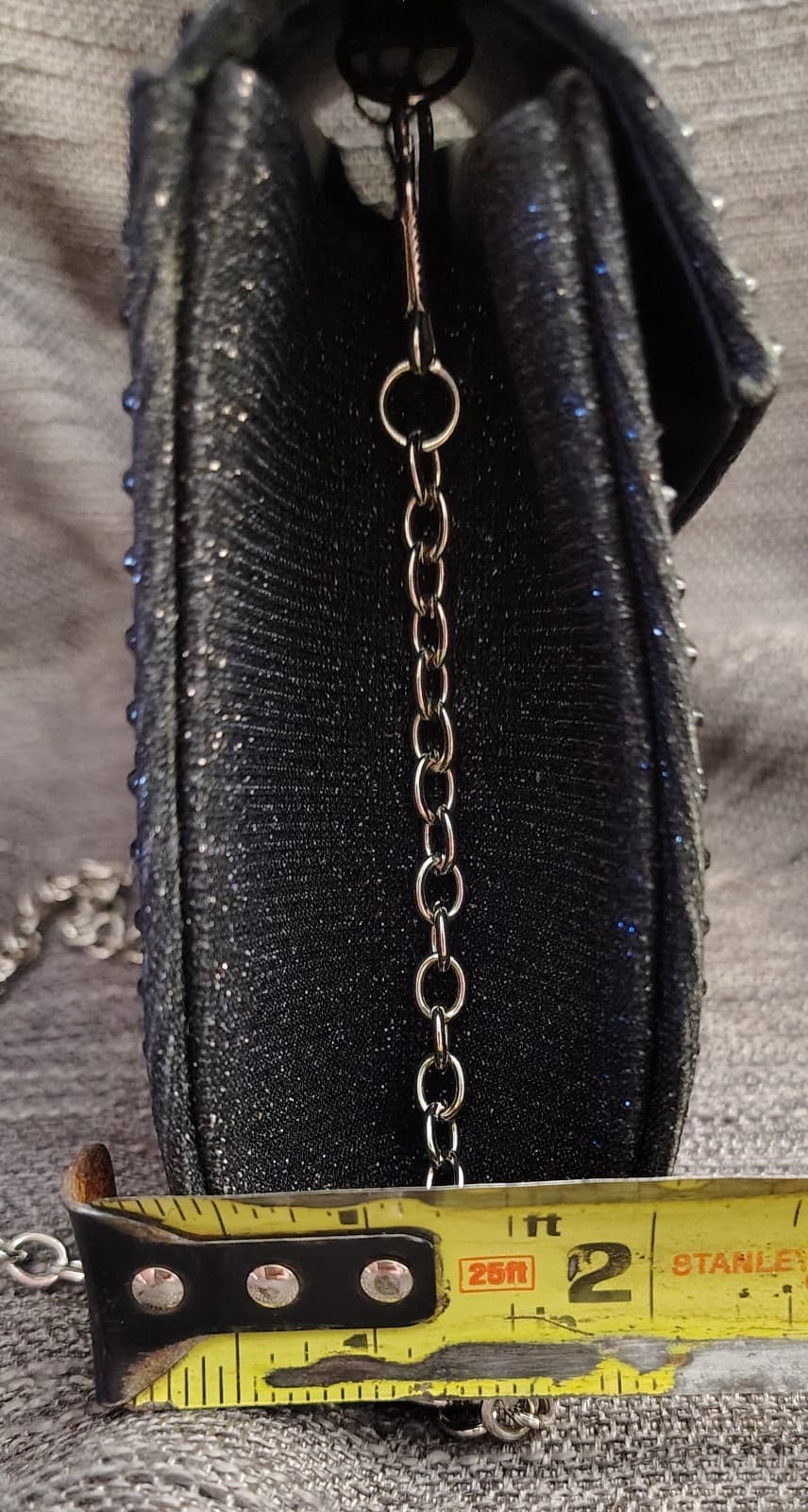 Formal Black Bling Shoulder Bag, Metal Chain - Thumbnail 9
