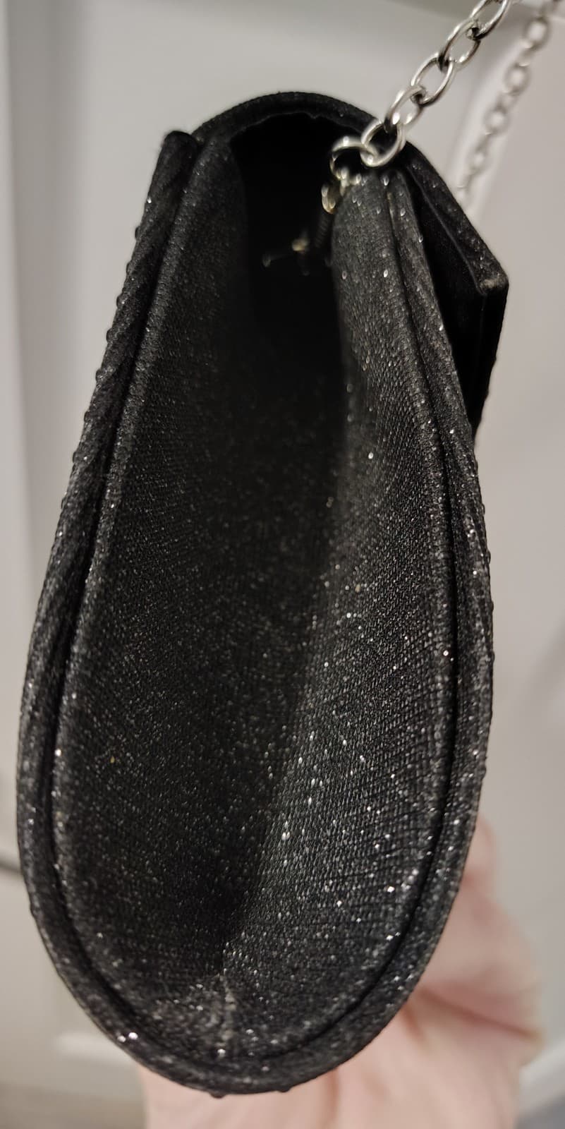 Formal Black Bling Shoulder Bag, Metal Chain - Thumbnail 7