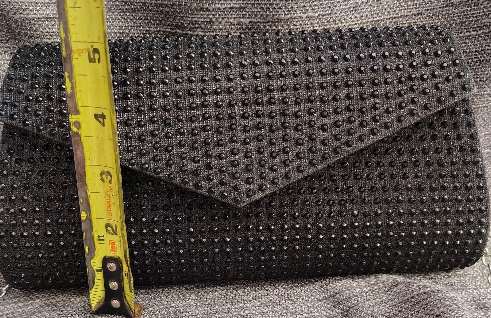 Formal Black Bling Shoulder Bag, Metal Chain - Thumbnail 8